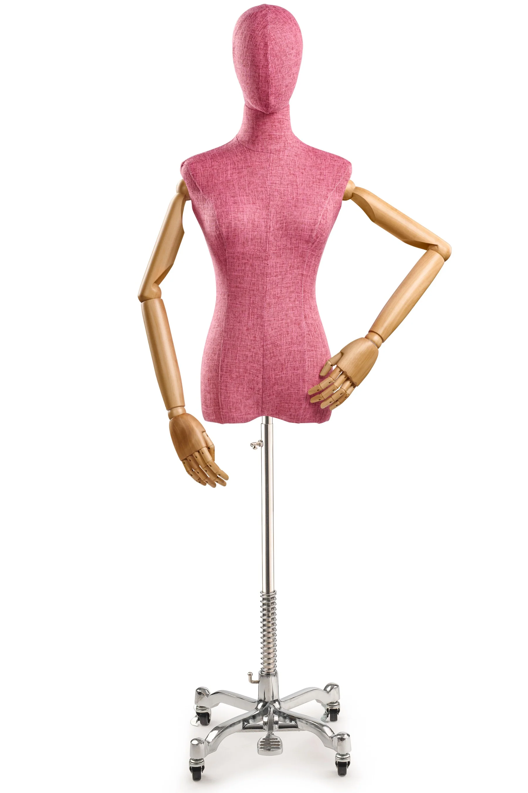 Female Display Dress Form on Metal Rolling Base (Head & Arms Version) - Image 82