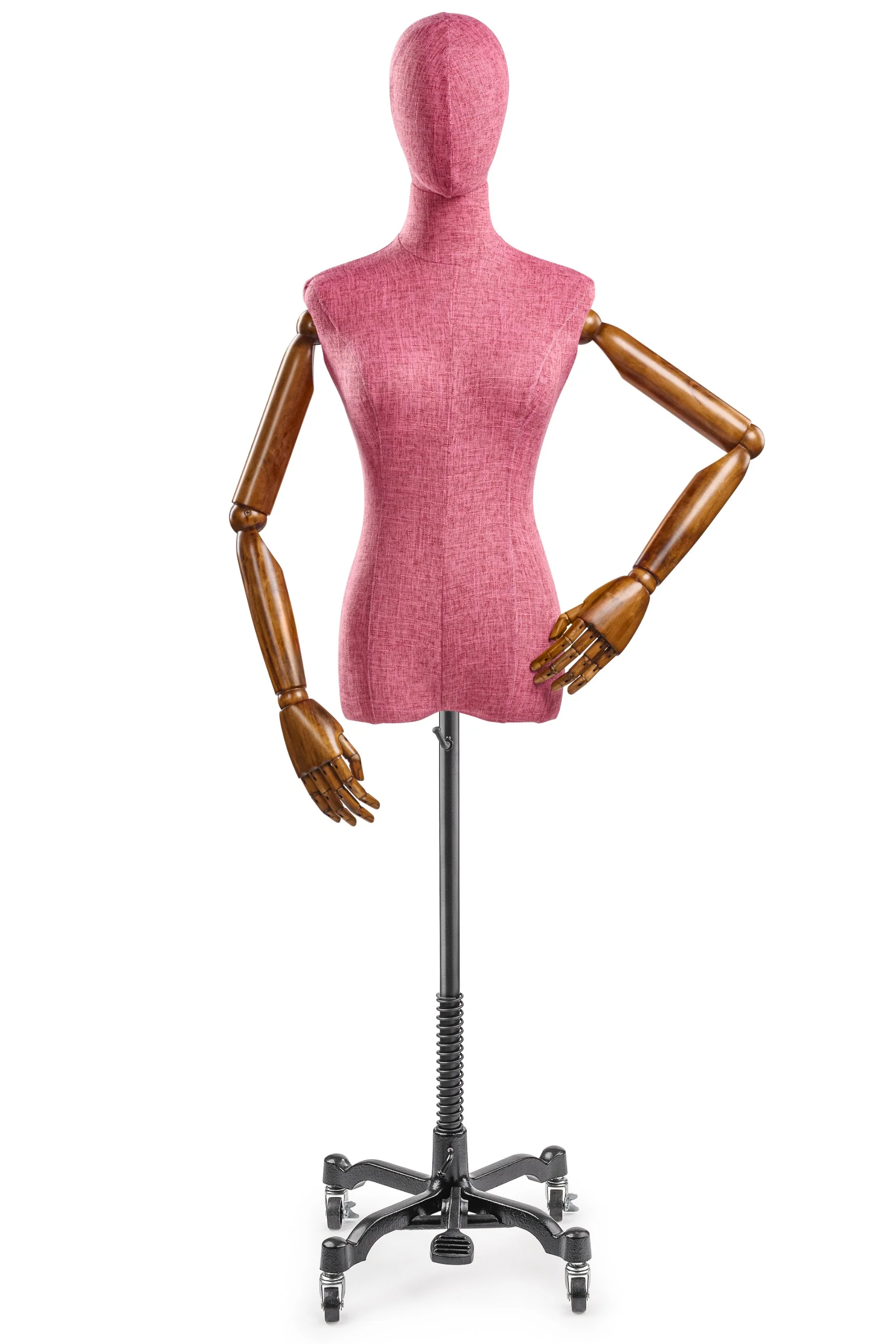 Female Display Dress Form on Metal Rolling Base (Head & Arms Version) - Image 84