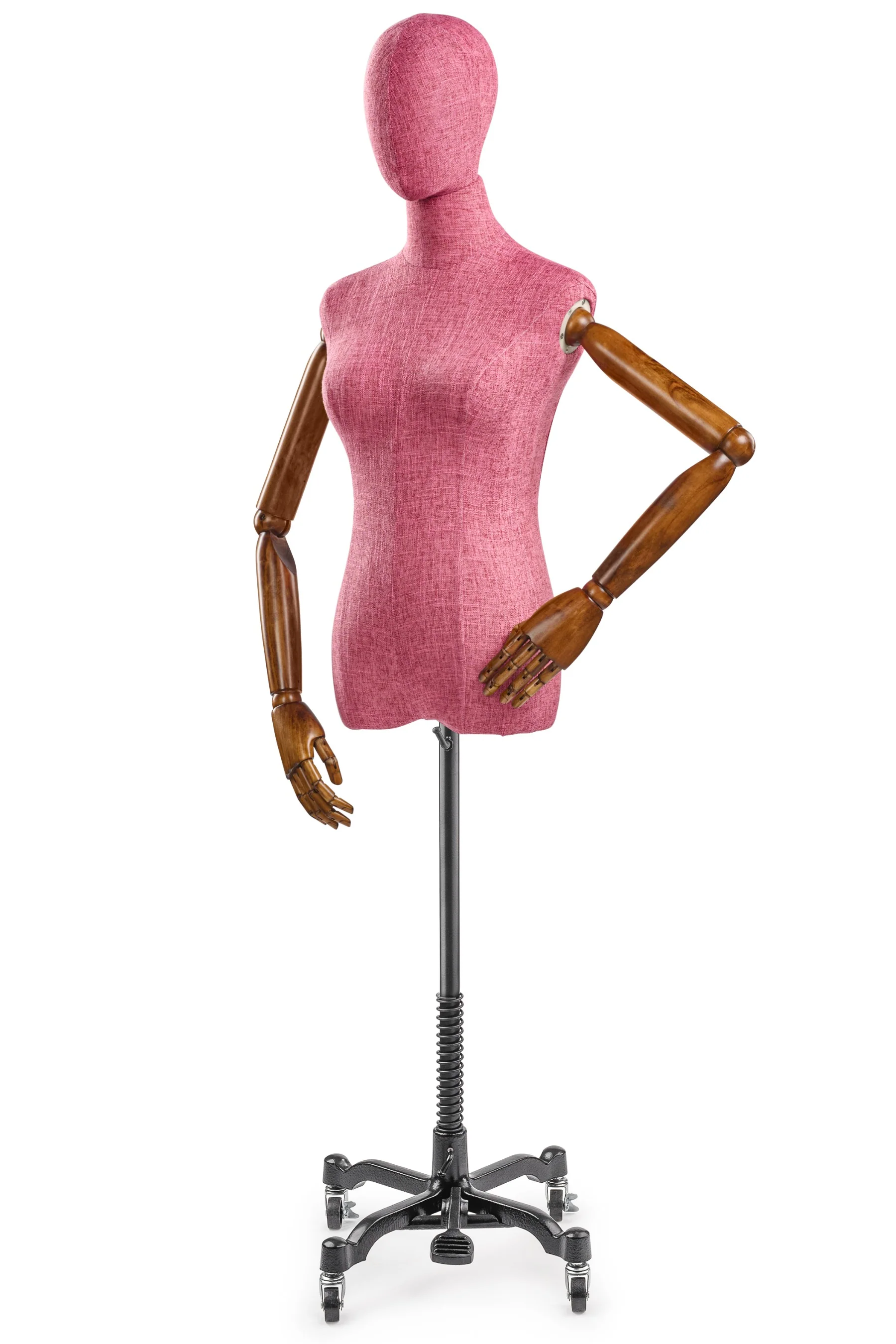 Female Display Dress Form on Metal Rolling Base (Head & Arms Version) - Image 85