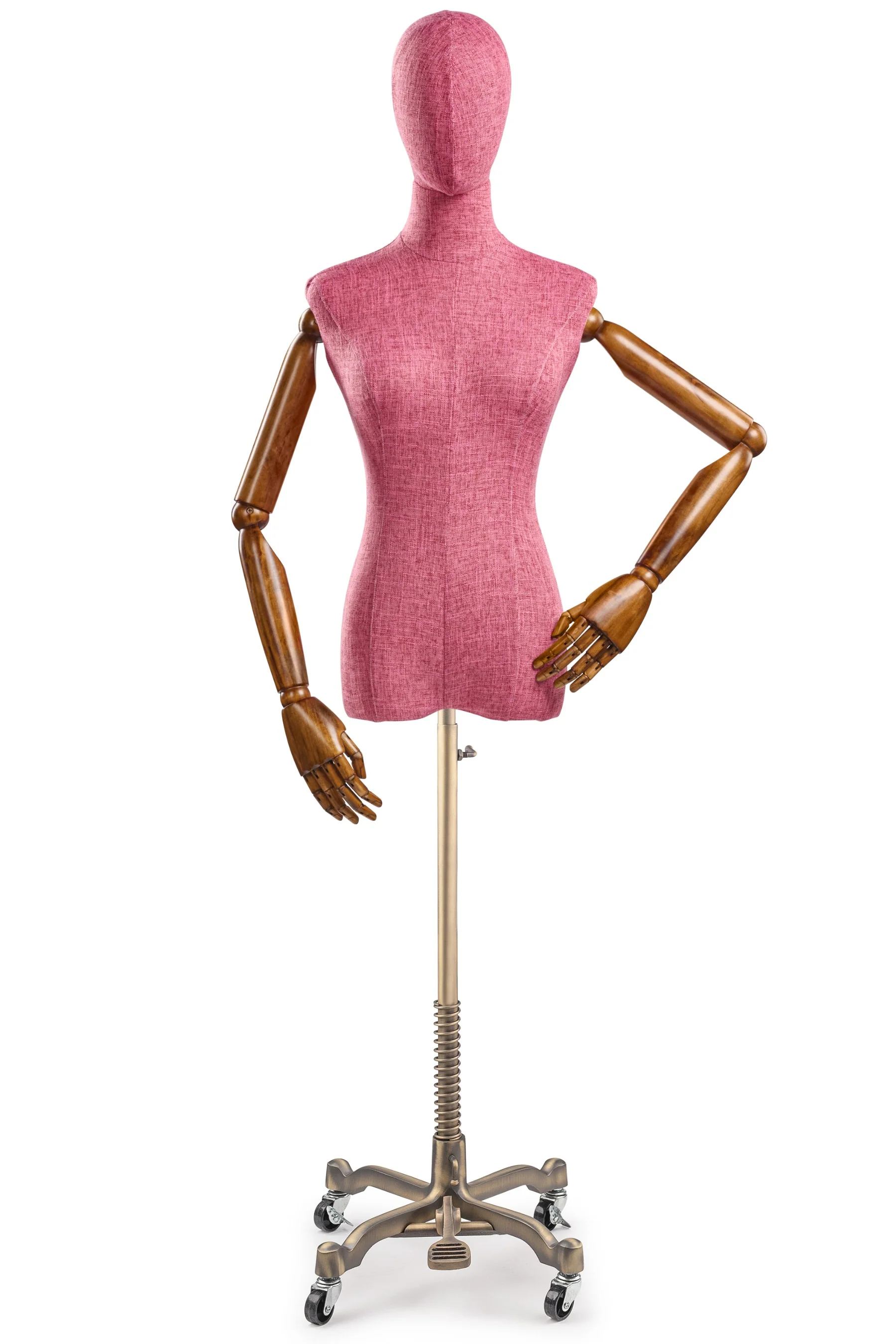 Female Display Dress Form on Metal Rolling Base (Head & Arms Version) - Image 86