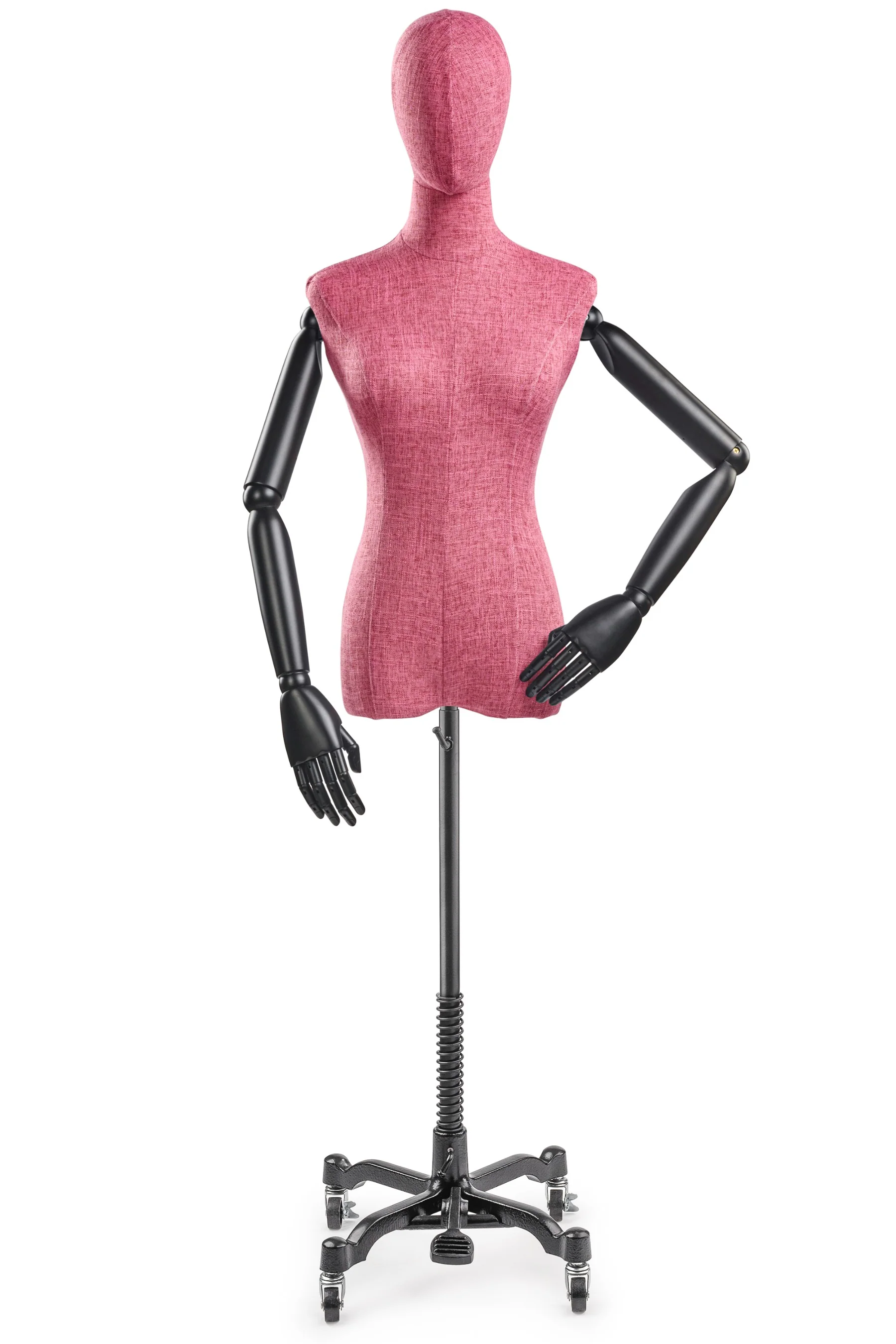 Female Display Dress Form on Metal Rolling Base (Head & Arms Version) - Image 90