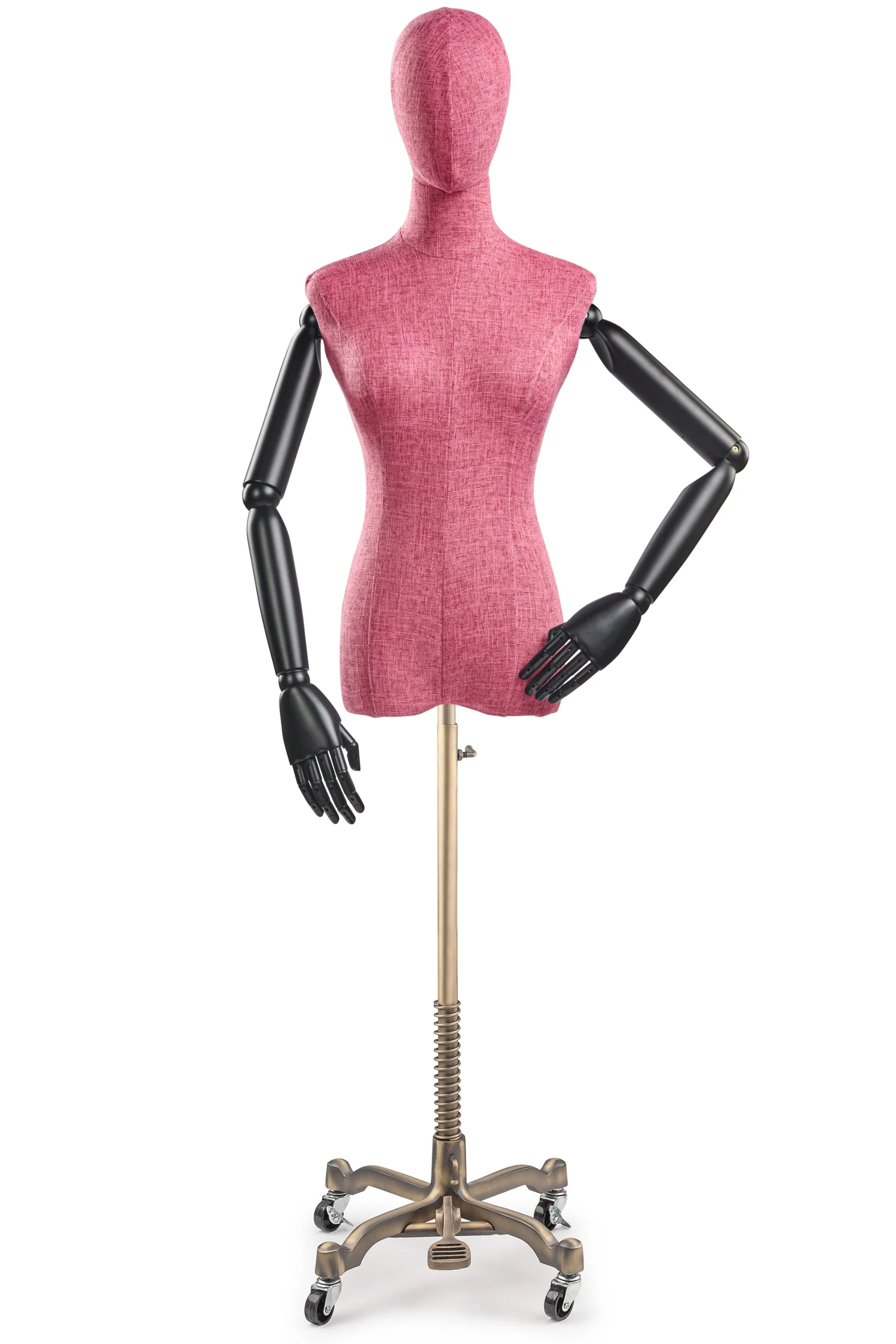 Female Display Dress Form on Metal Rolling Base (Head & Arms Version) - Image 92