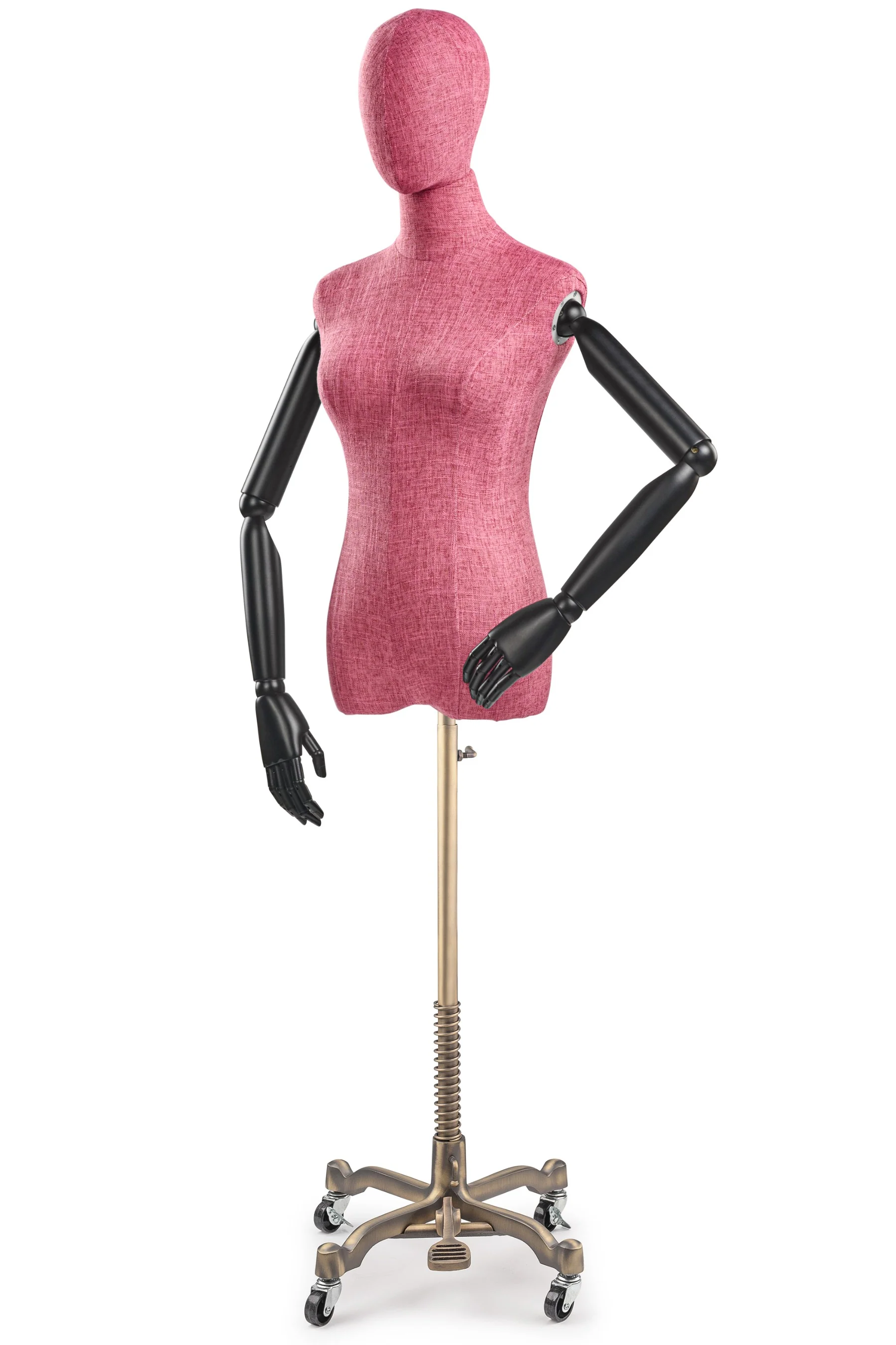 Female Display Dress Form on Metal Rolling Base (Head & Arms Version) - Image 93