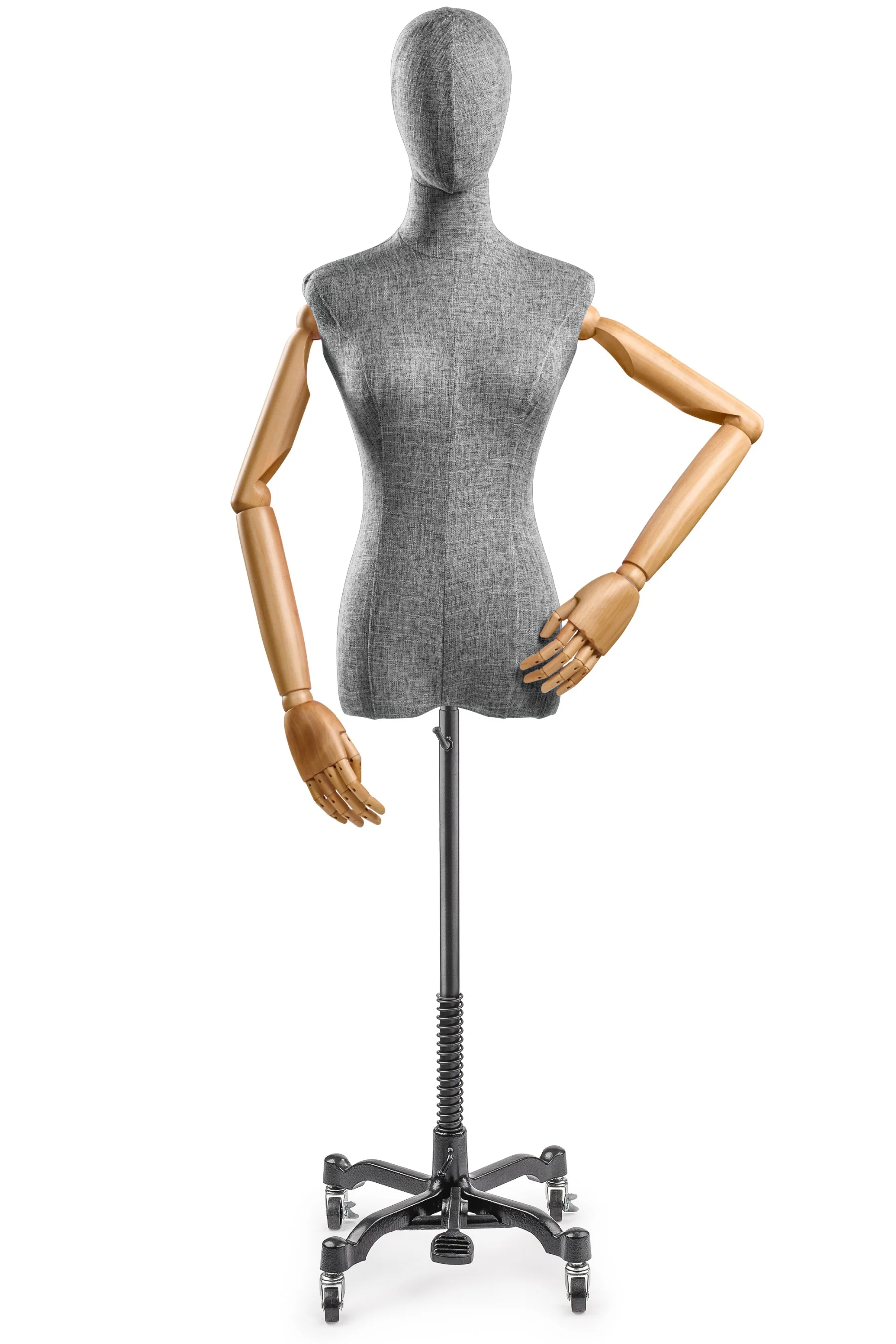 Female Display Dress Form on Metal Rolling Base (Head & Arms Version) - Image 96