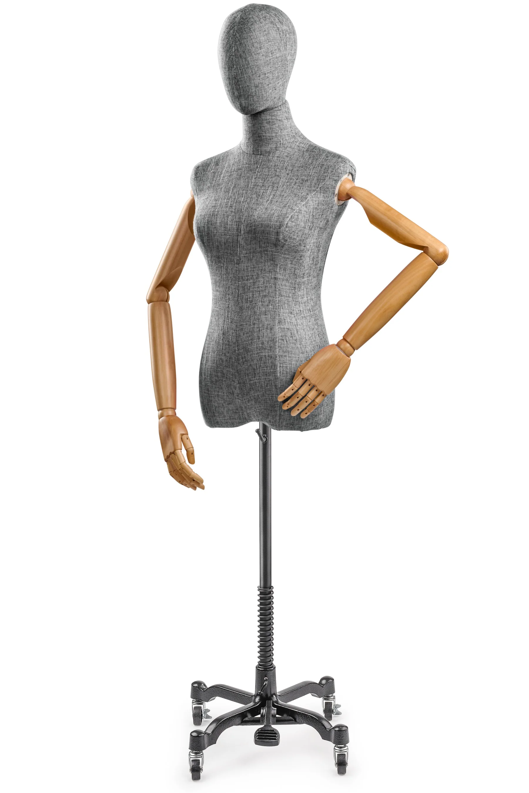 Female Display Dress Form on Metal Rolling Base (Head & Arms Version) - Image 97