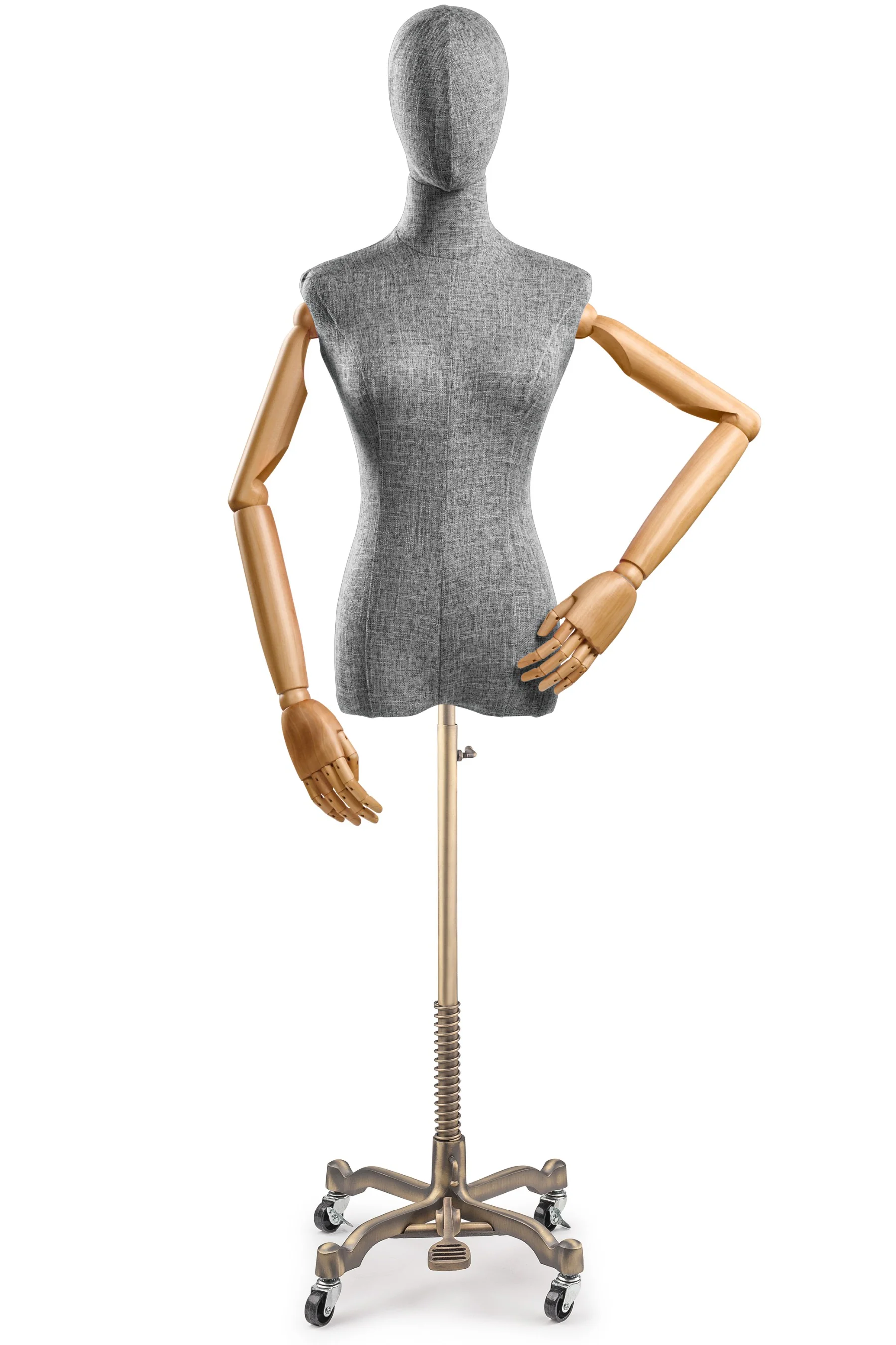 Female Display Dress Form on Metal Rolling Base (Head & Arms Version) - Image 98