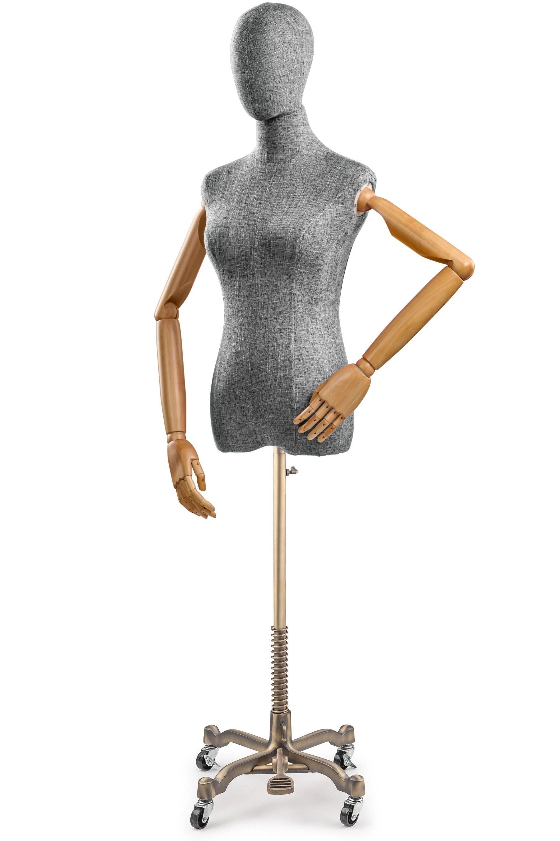 Female Display Dress Form on Metal Rolling Base (Head & Arms Version) - Image 99