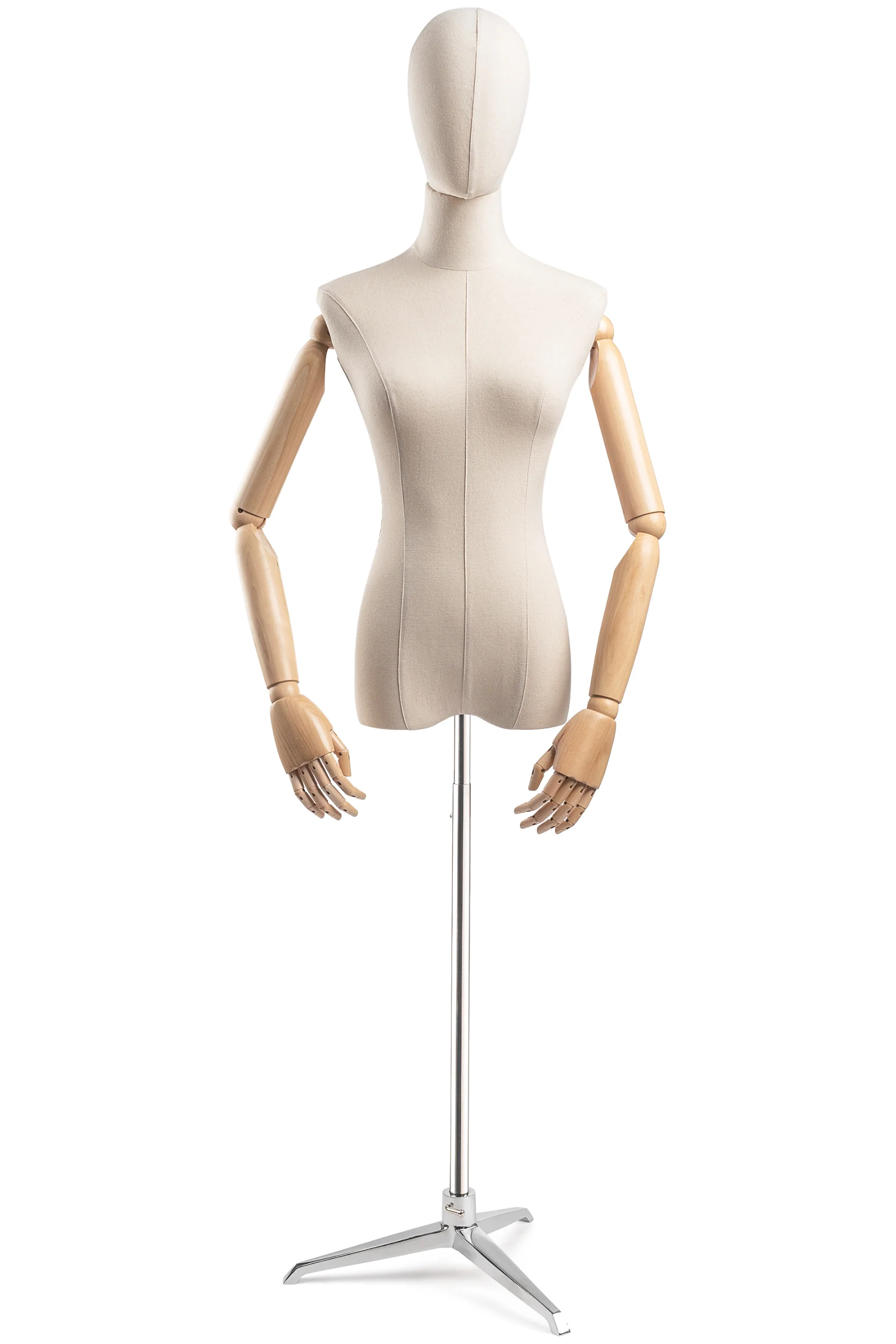 Female Display Dress Form on Metal Tripod Base (Head & Arms Version) - Image 12