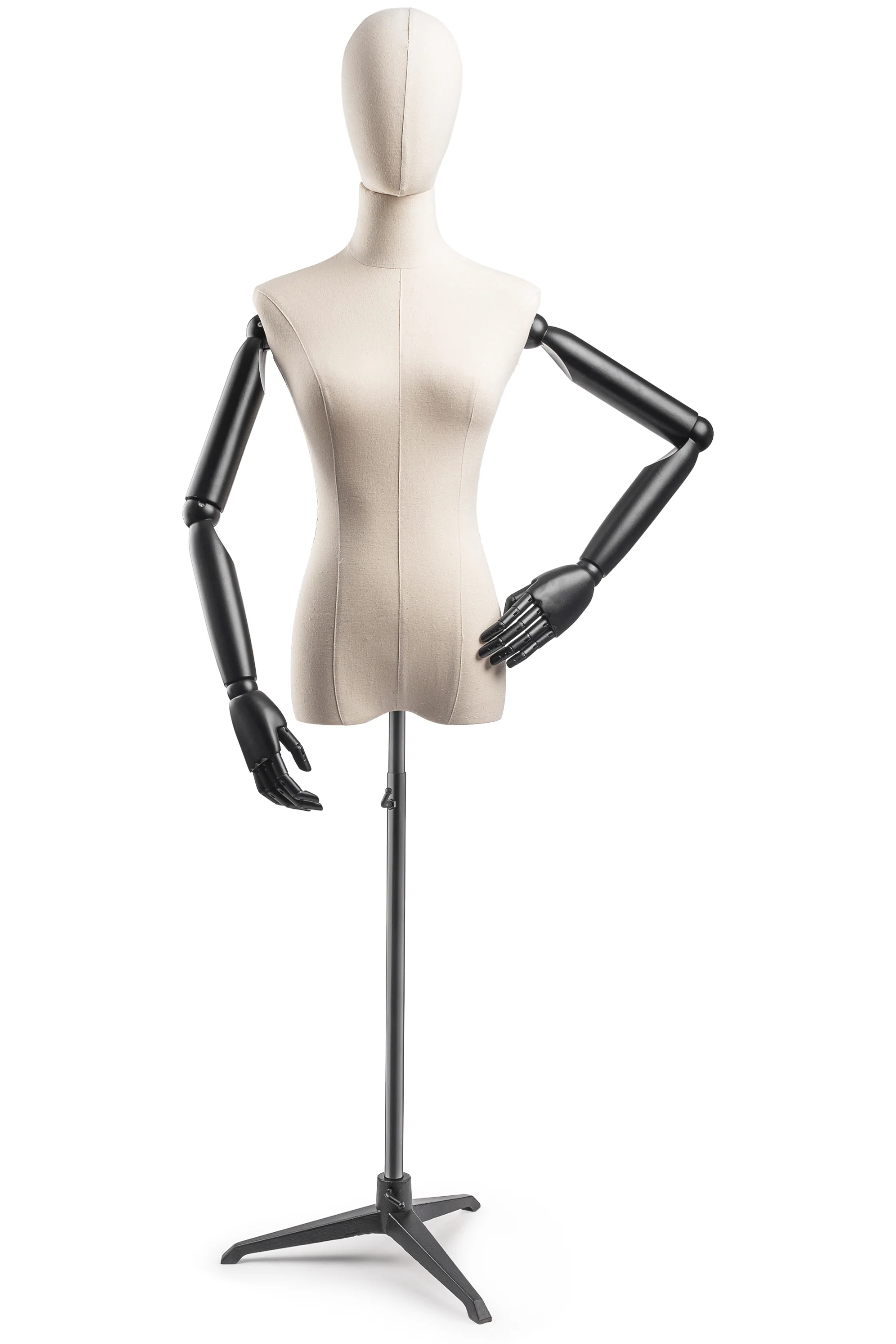 Female Display Dress Form on Metal Tripod Base (Head & Arms Version) - Image 13