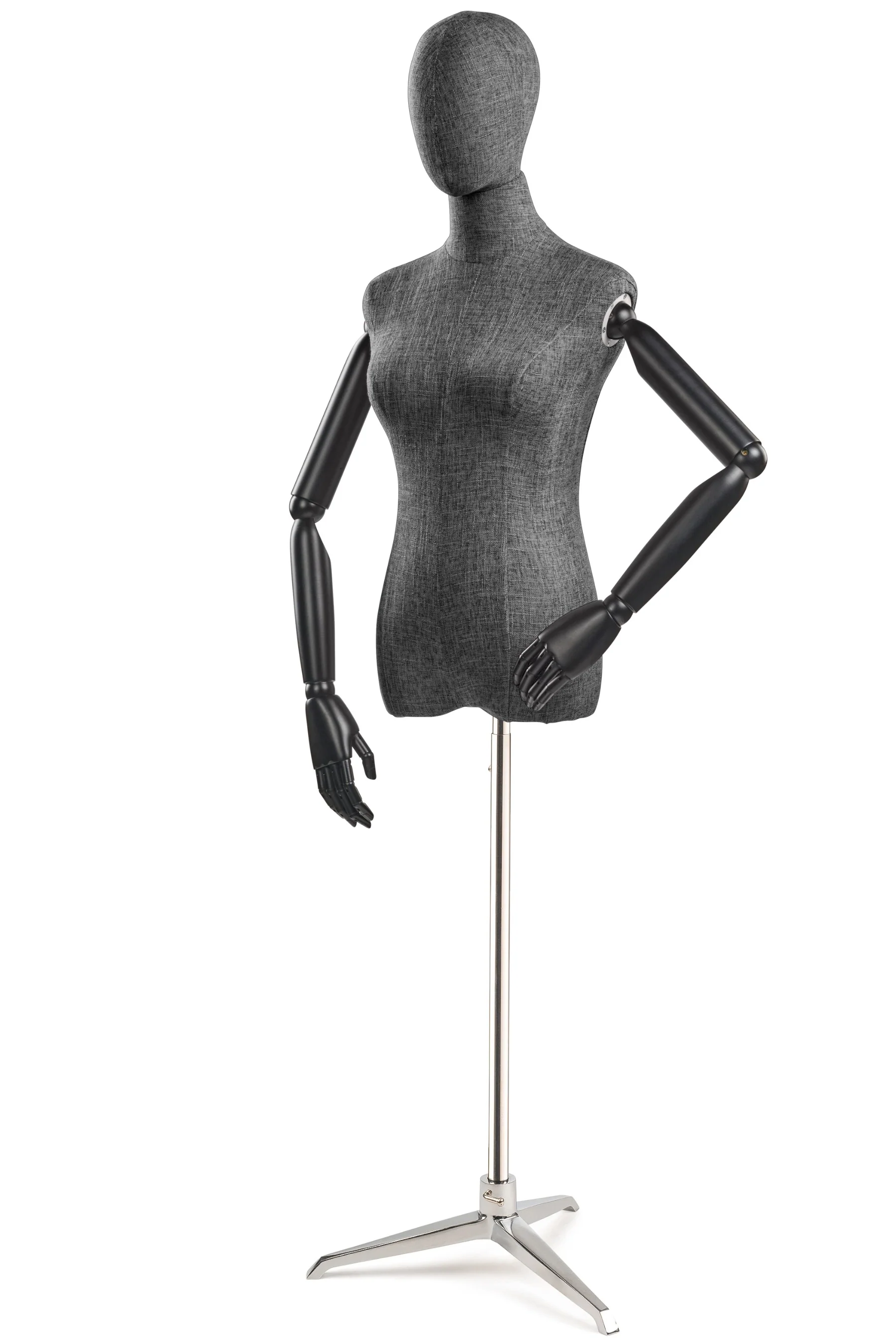 Female Display Dress Form on Metal Tripod Base (Head & Arms Version) - Image 40