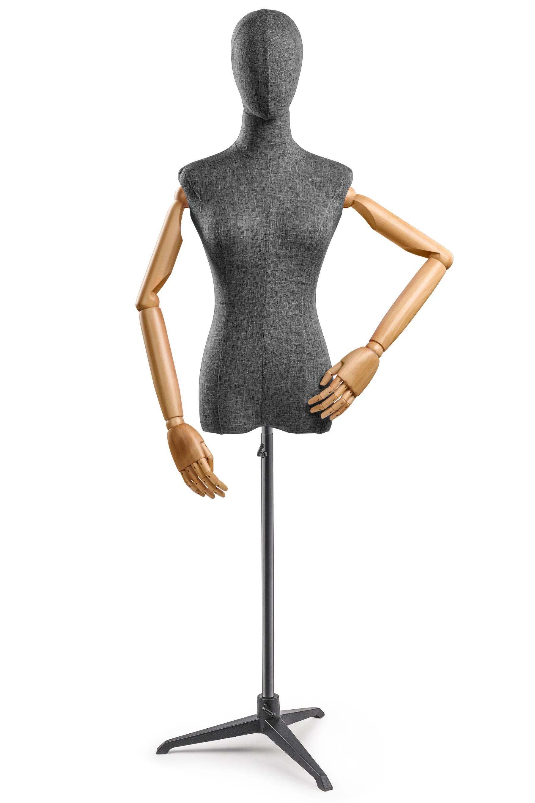 Female Display Dress Form on Metal Tripod Base (Head & Arms Version) - Image 47