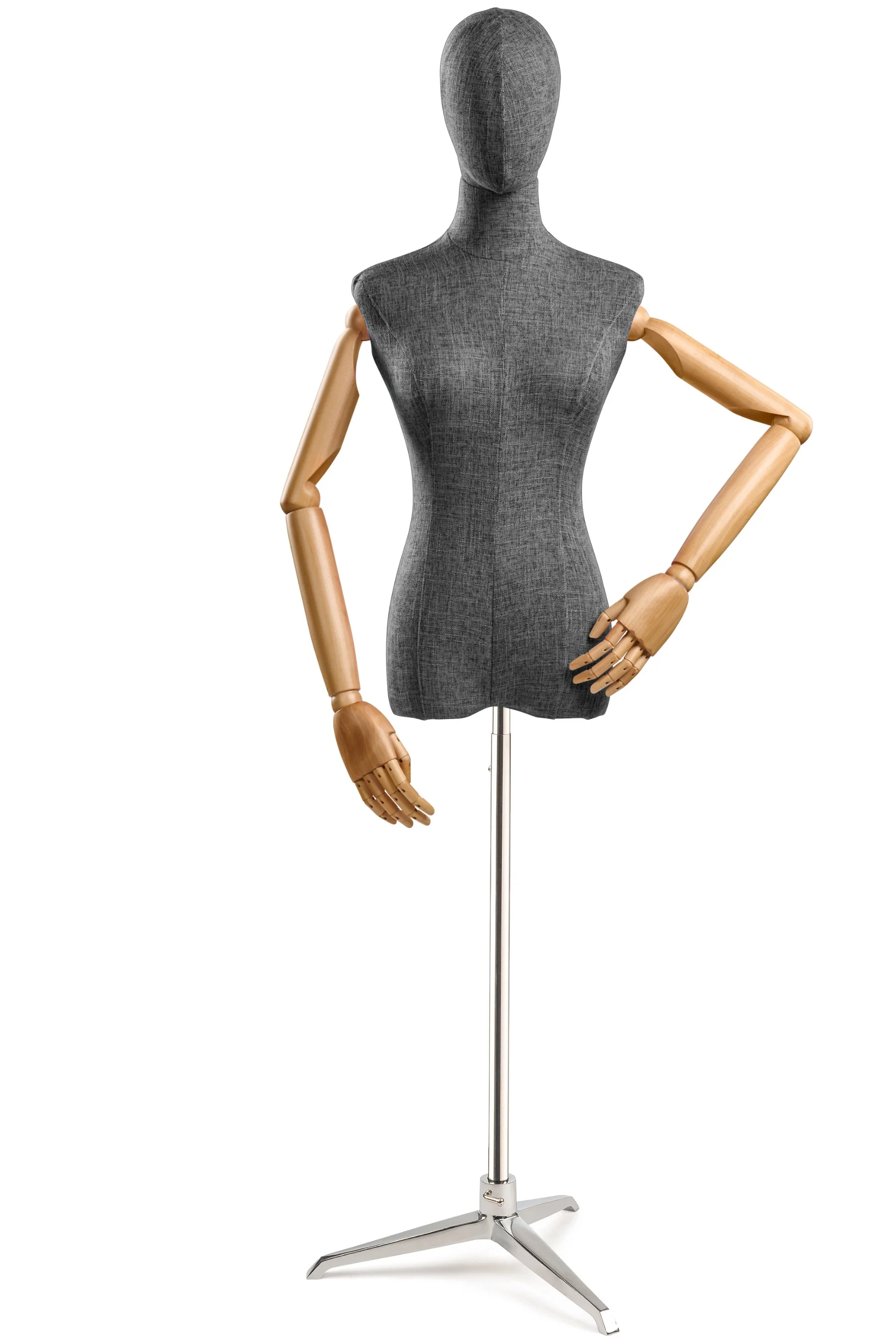 Female Display Dress Form on Metal Tripod Base (Head & Arms Version) - Image 51