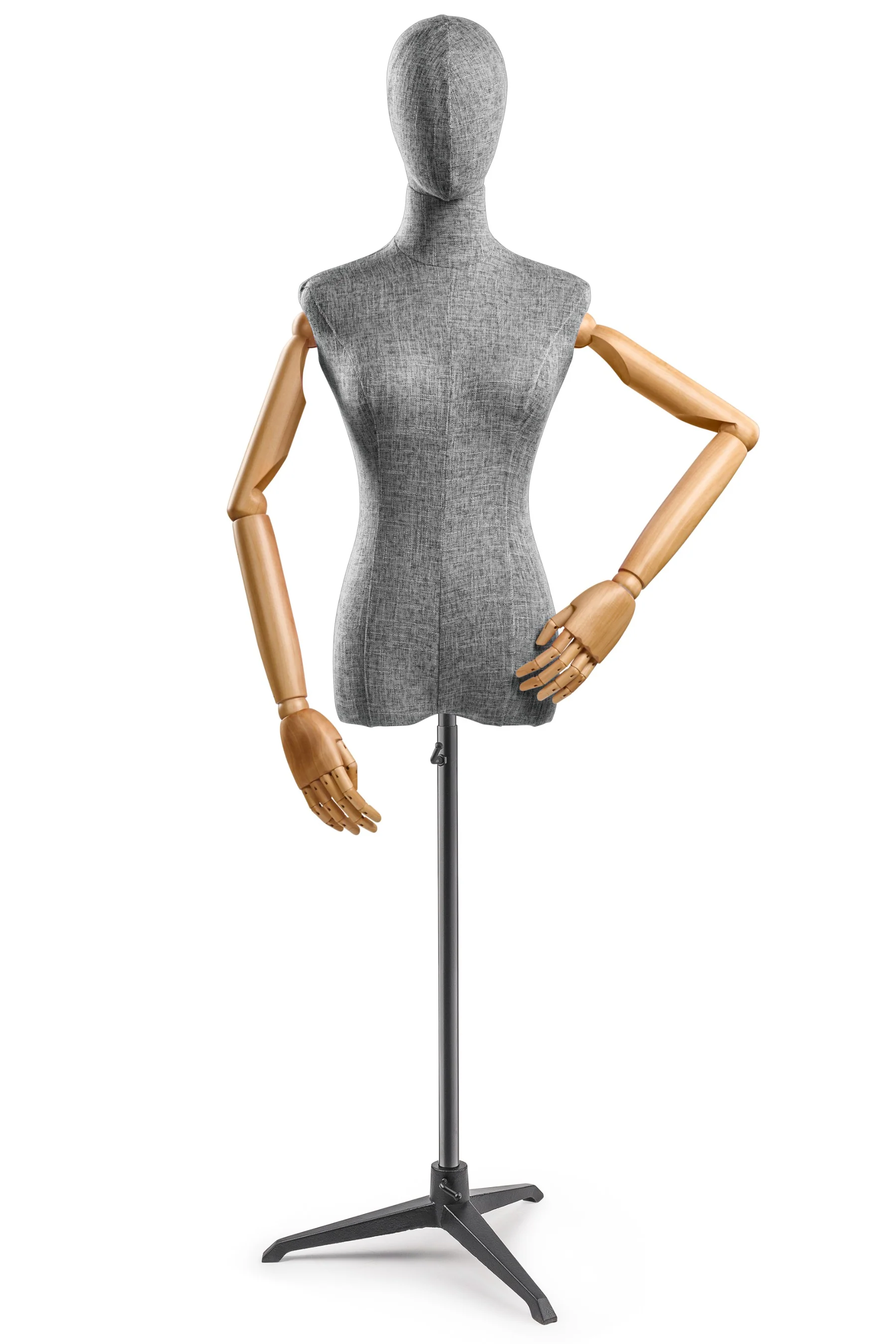 Female Display Dress Form on Metal Tripod Base (Head & Arms Version) - Image 65