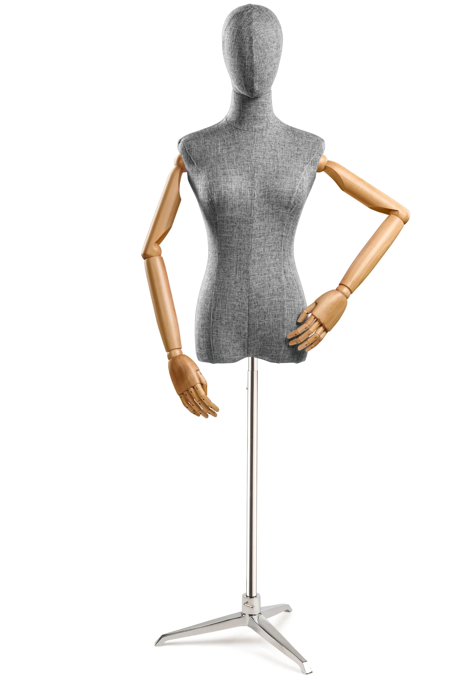 Female Display Dress Form on Metal Tripod Base (Head & Arms Version) - Image 69