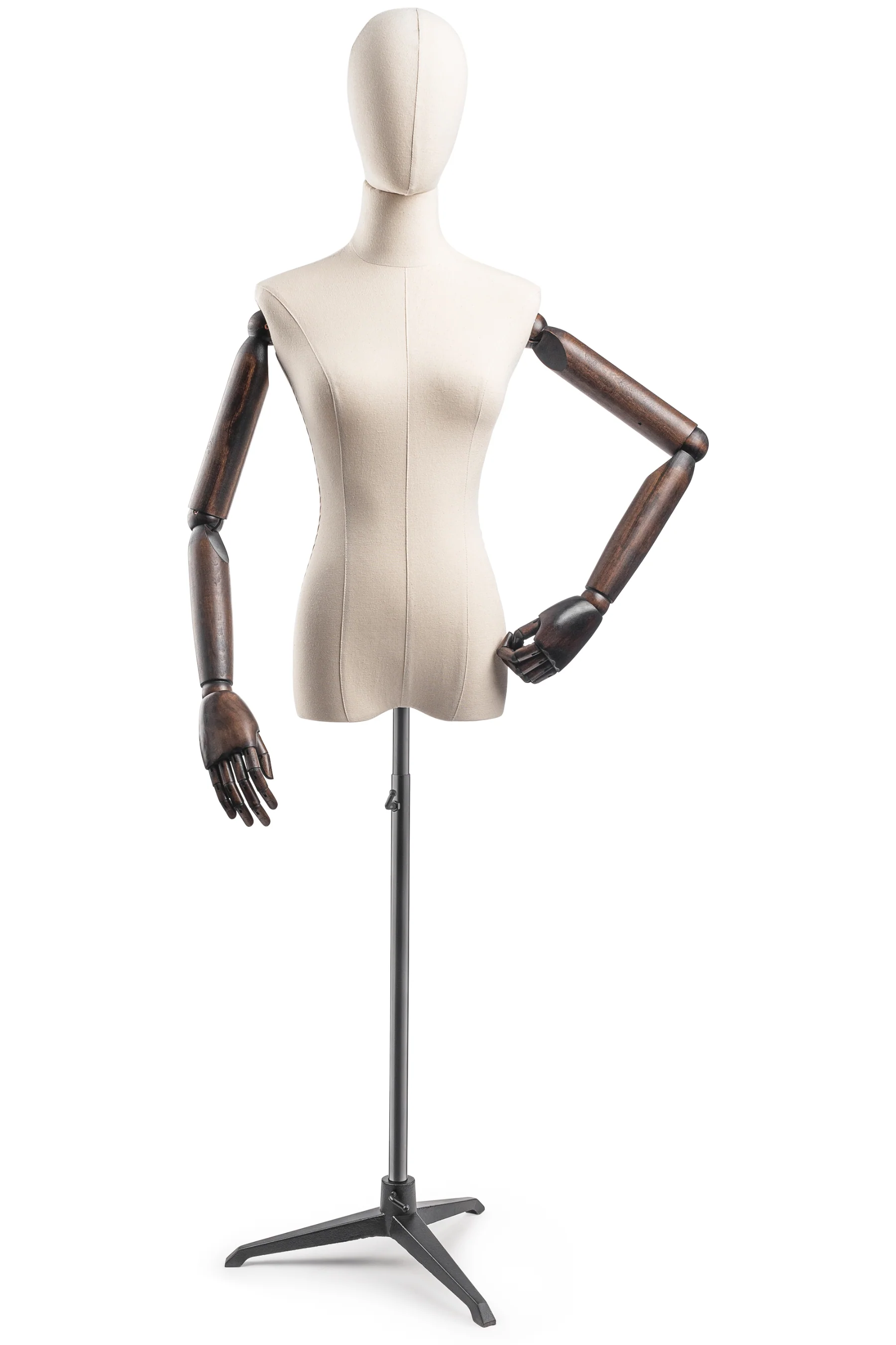 Female Display Dress Form on Metal Tripod Base (Head & Arms Version) - Image 7