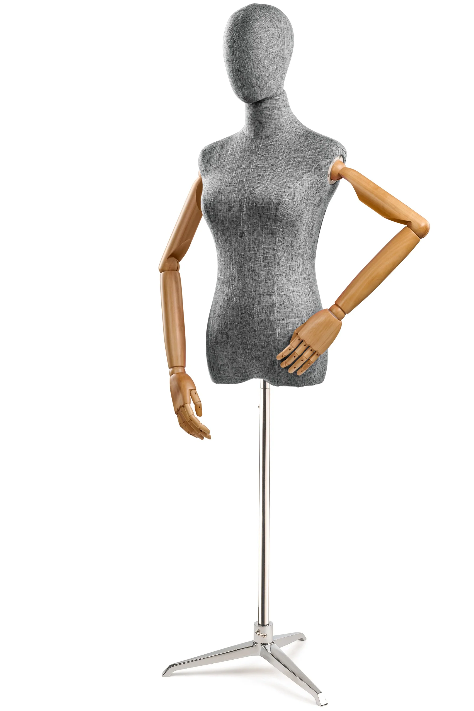 Female Display Dress Form on Metal Tripod Base (Head & Arms Version) - Image 70