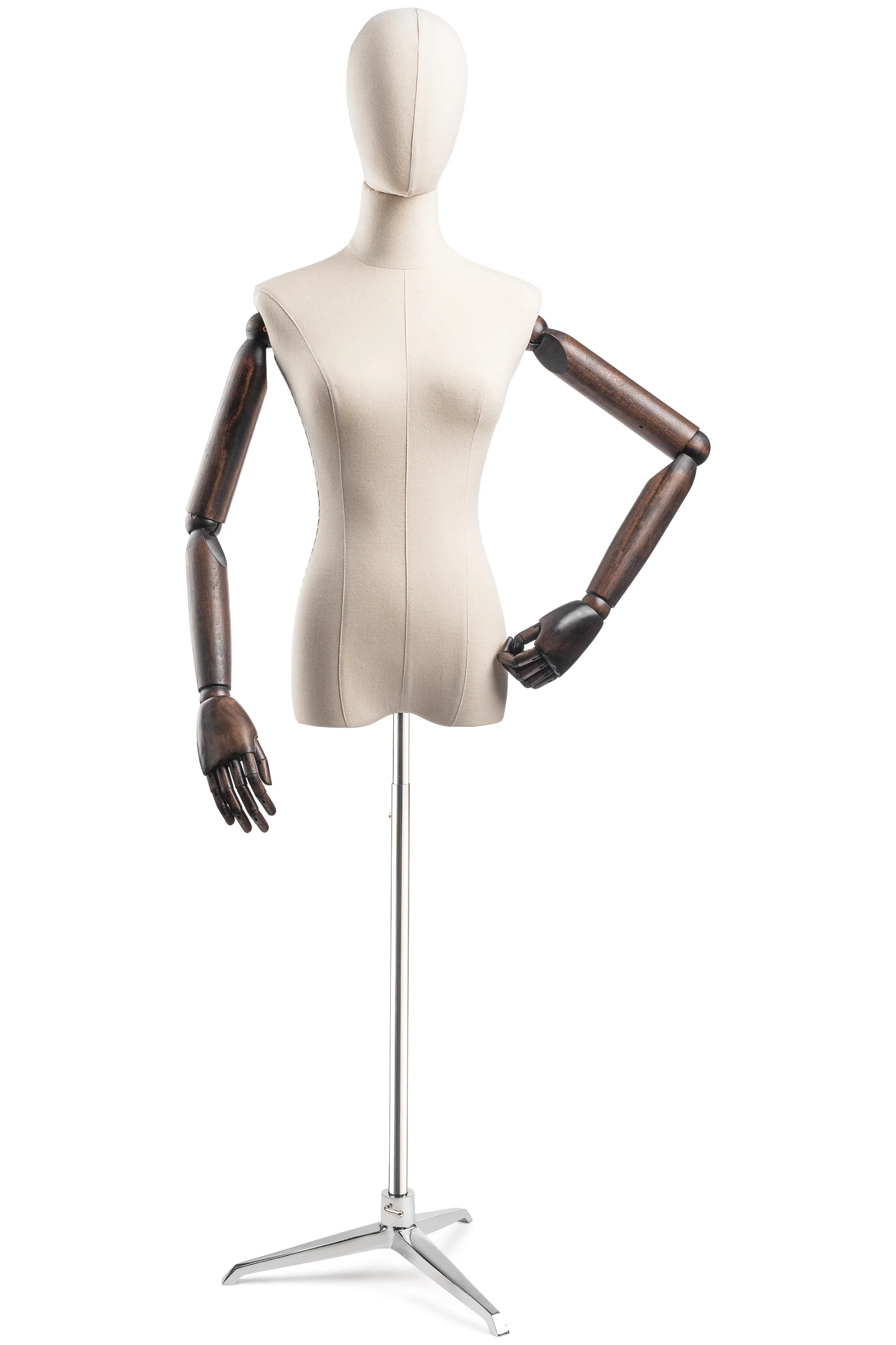 Female Display Dress Form on Metal Tripod Base (Head & Arms Version) - Image 9