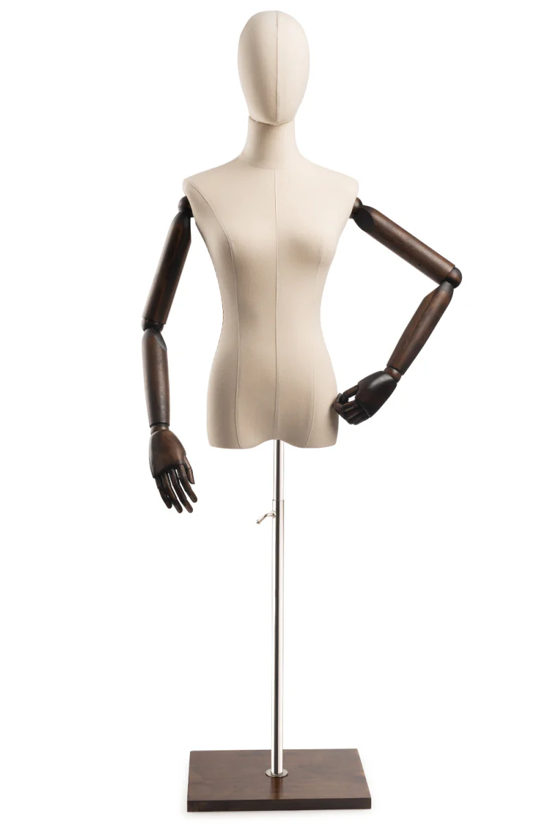 Female Display Dress Form on Wood Flat Base (Head & Arms Version) - Image 10