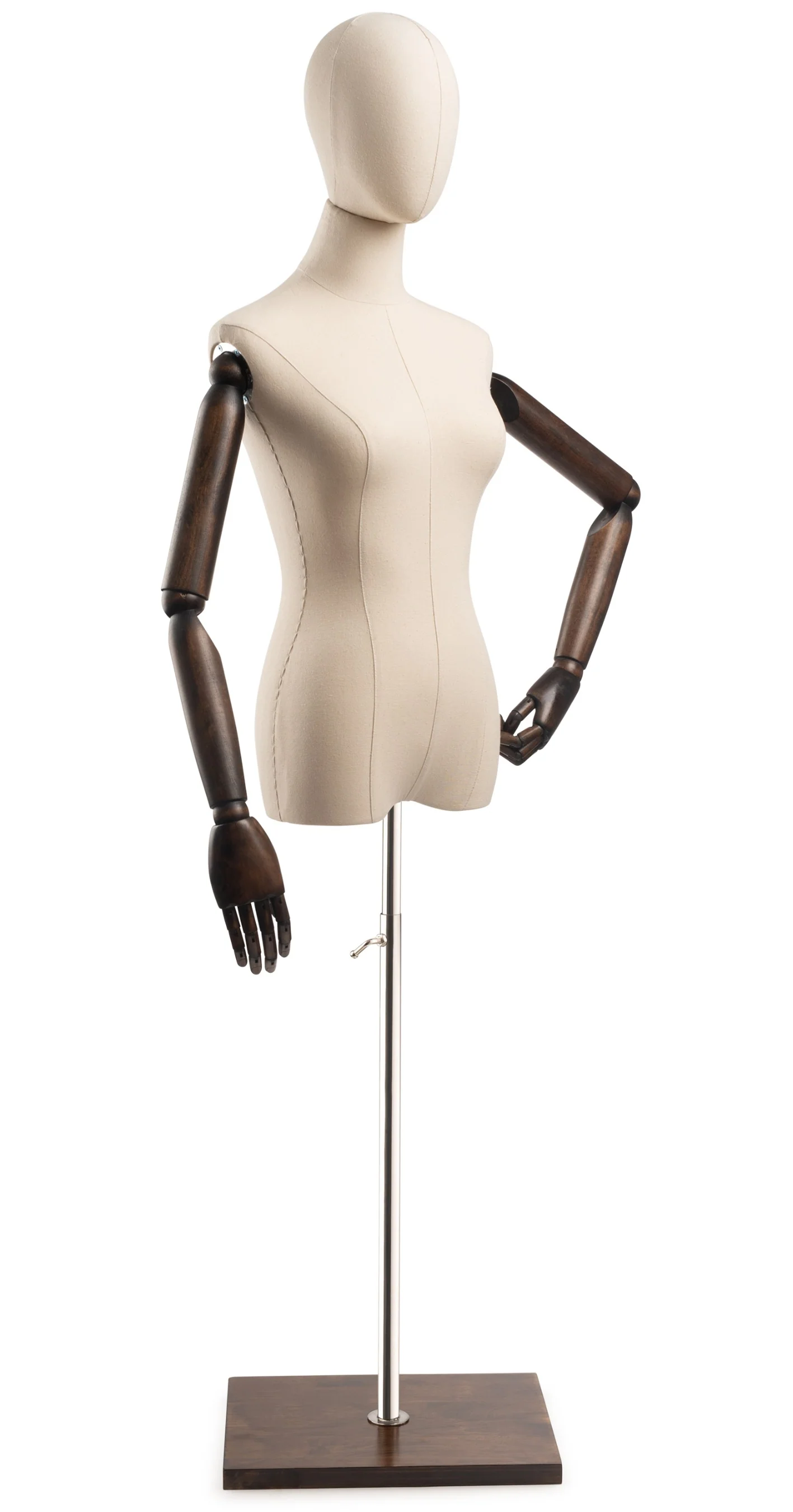 Female Display Dress Form on Wood Flat Base (Head & Arms Version) - Image 11