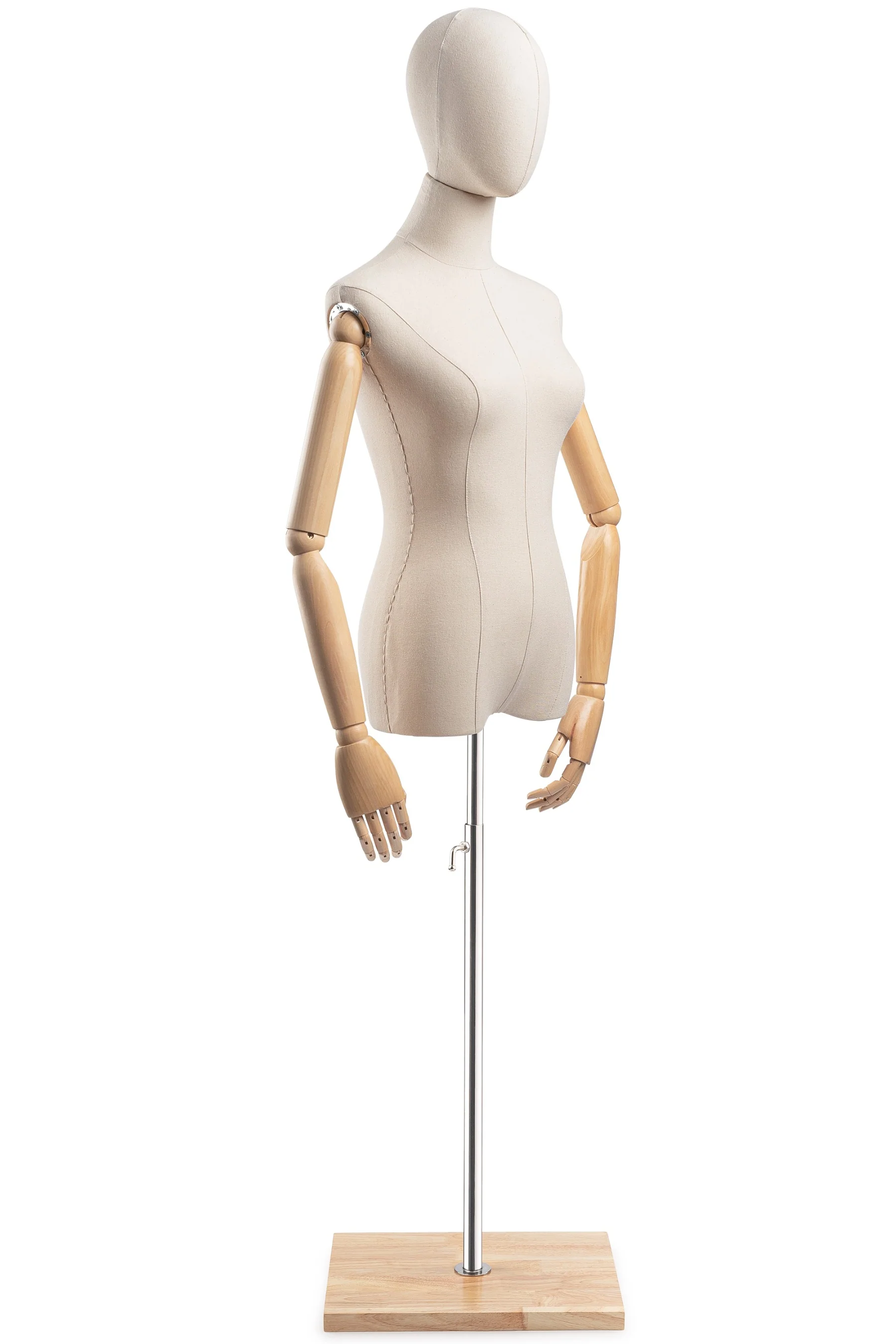 Female Display Dress Form on Wood Flat Base (Head & Arms Version) - Image 20