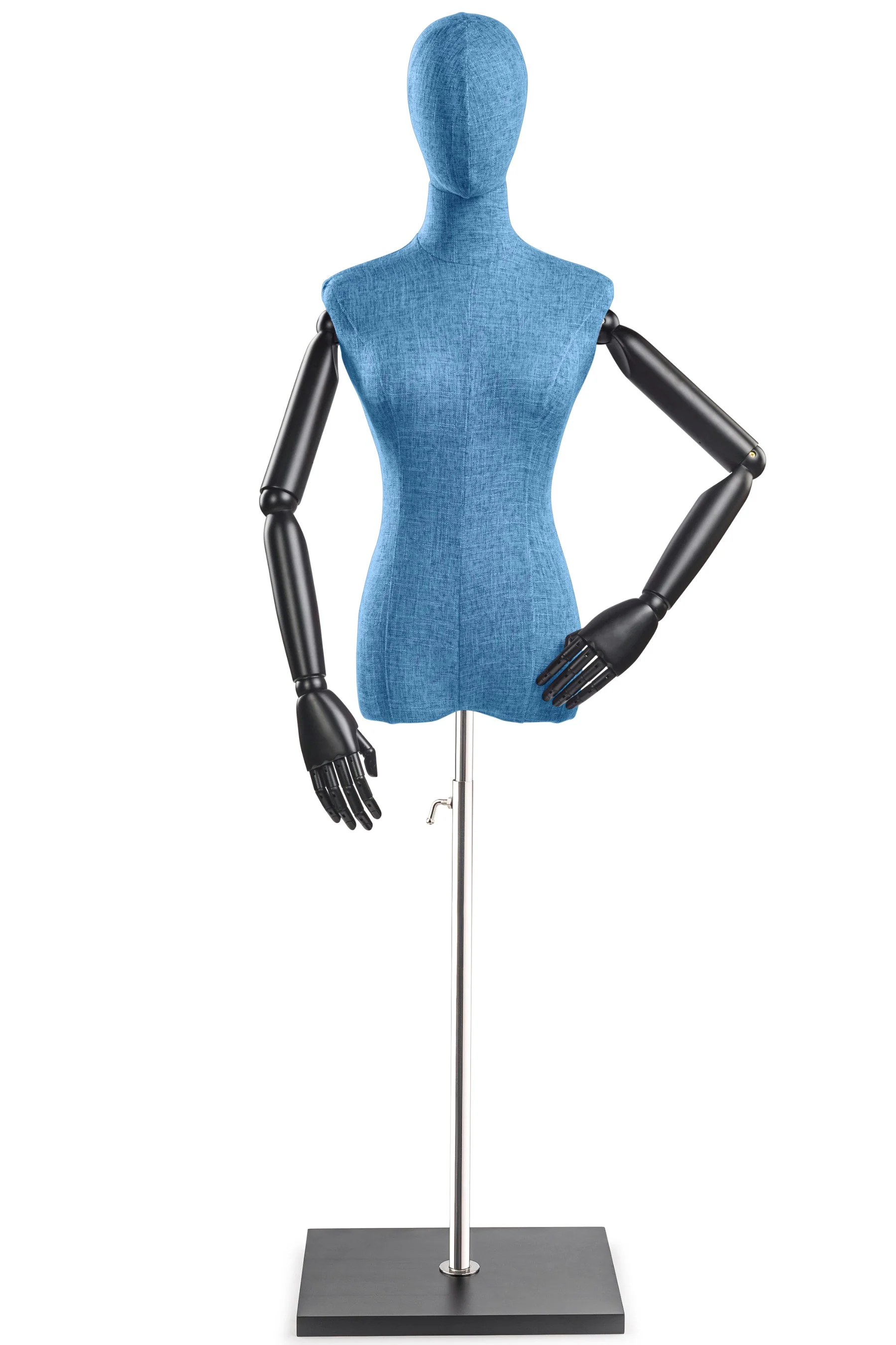 Female Display Dress Form on Wood Flat Base (Head & Arms Version) - Image 28