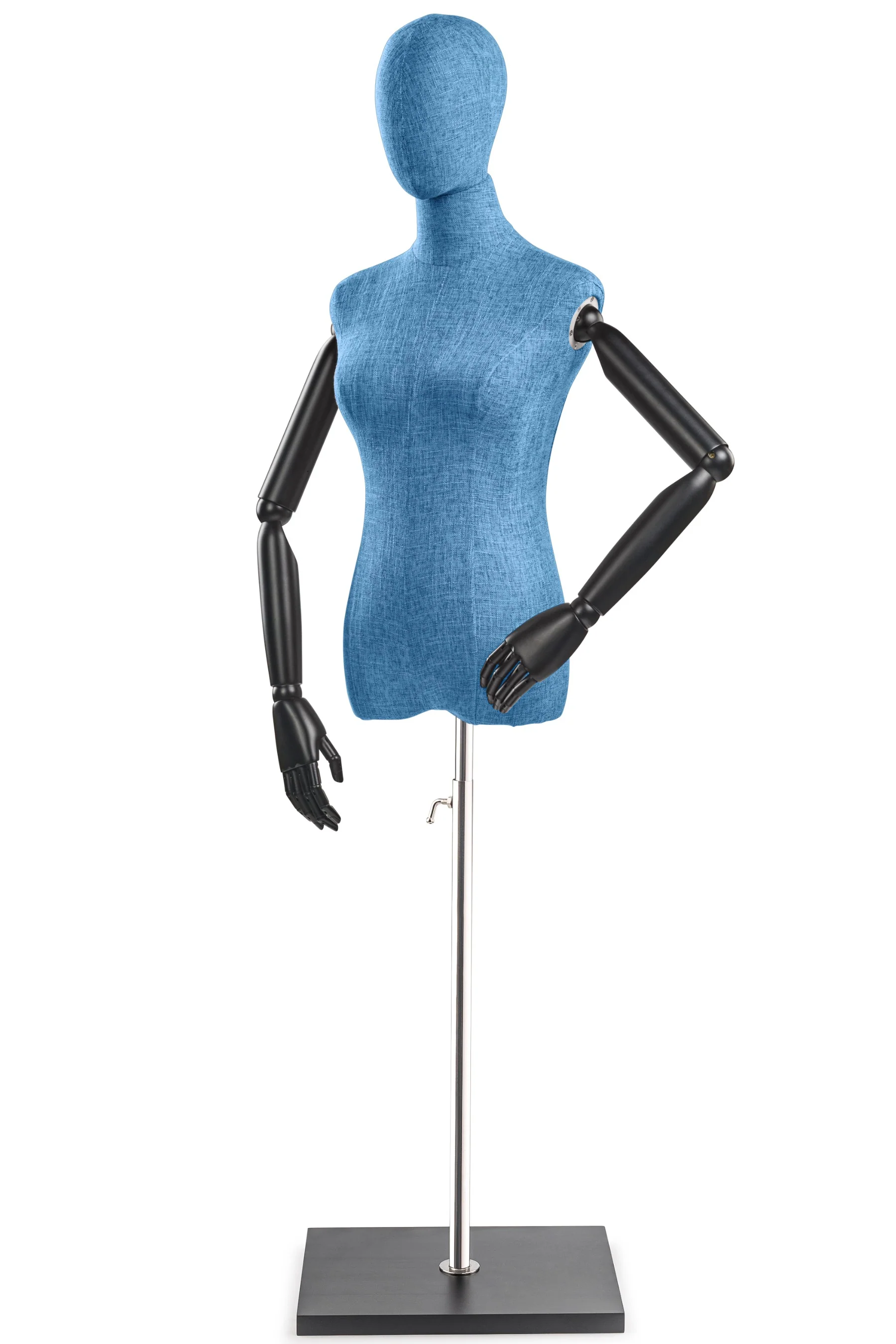 Female Display Dress Form on Wood Flat Base (Head & Arms Version) - Image 29