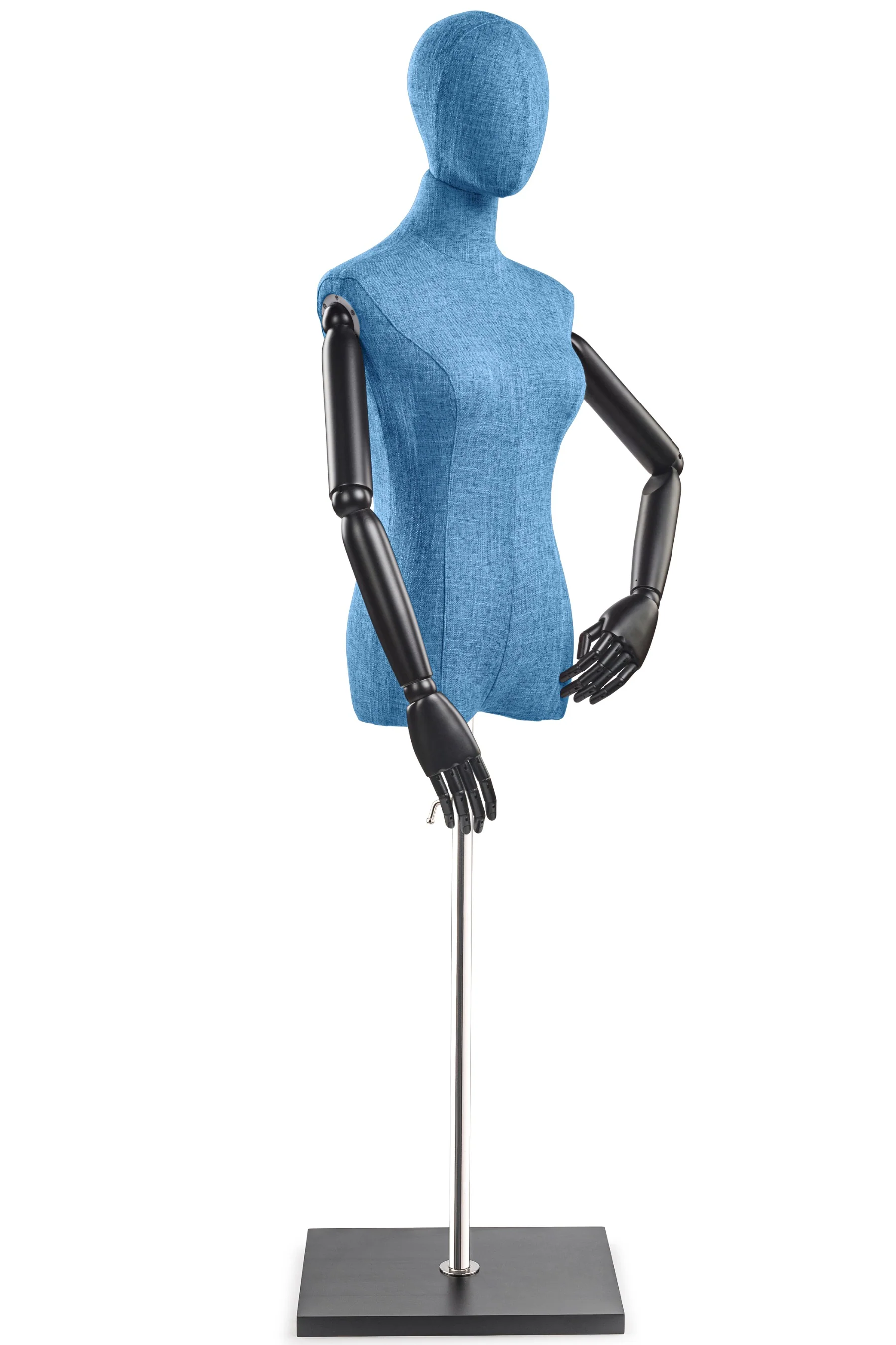 Female Display Dress Form on Wood Flat Base (Head & Arms Version) - Image 30