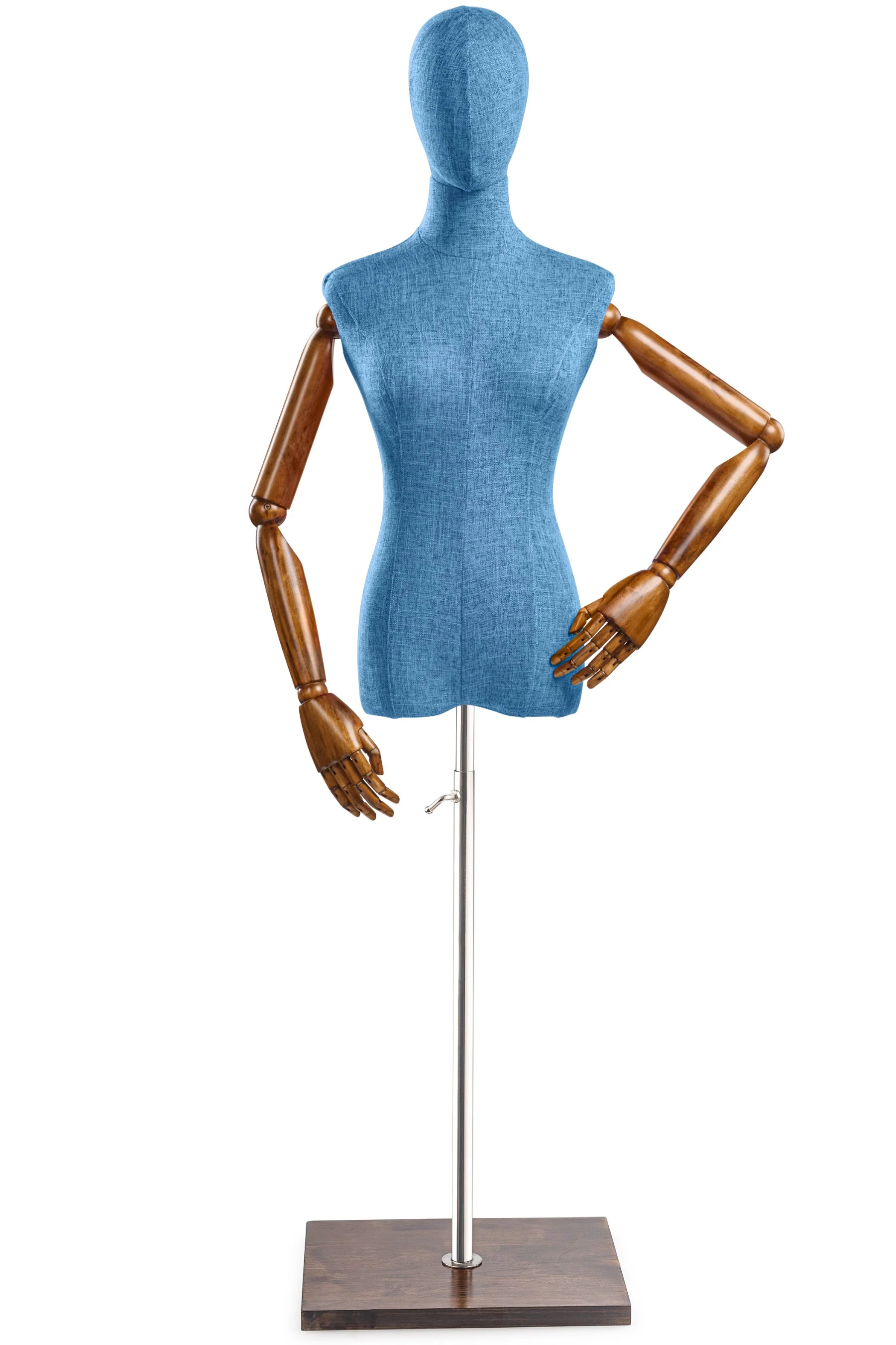 Female Display Dress Form on Wood Flat Base (Head & Arms Version) - Image 33