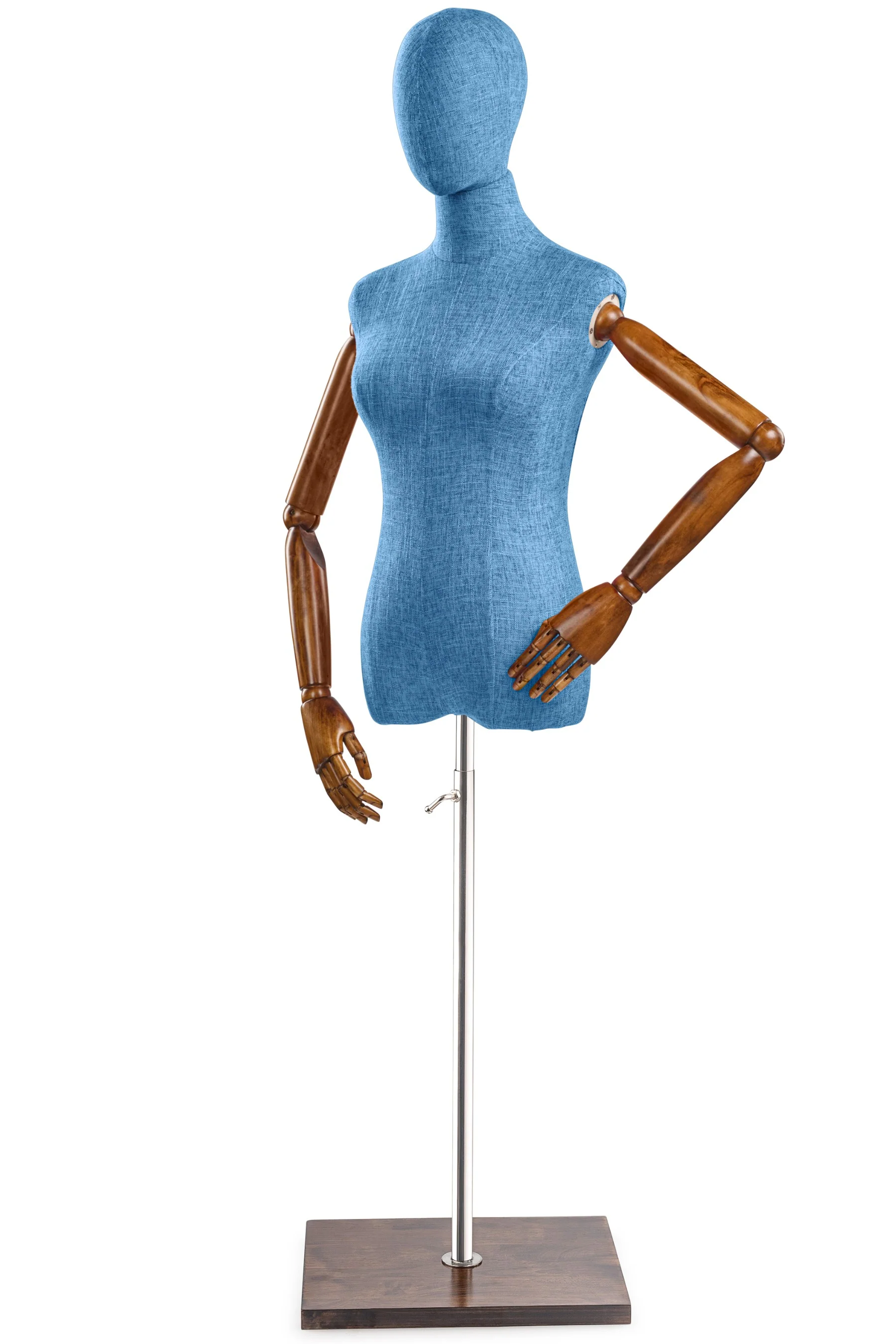 Female Display Dress Form on Wood Flat Base (Head & Arms Version) - Image 34