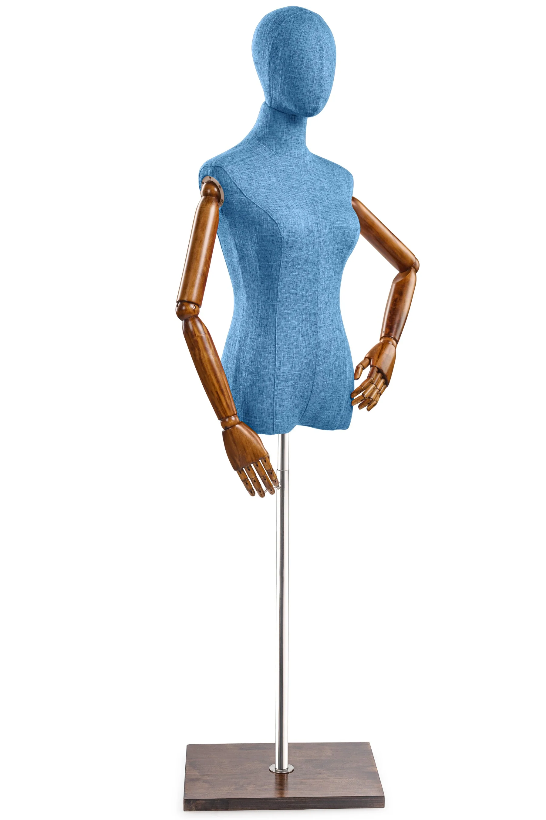 Female Display Dress Form on Wood Flat Base (Head & Arms Version) - Image 35