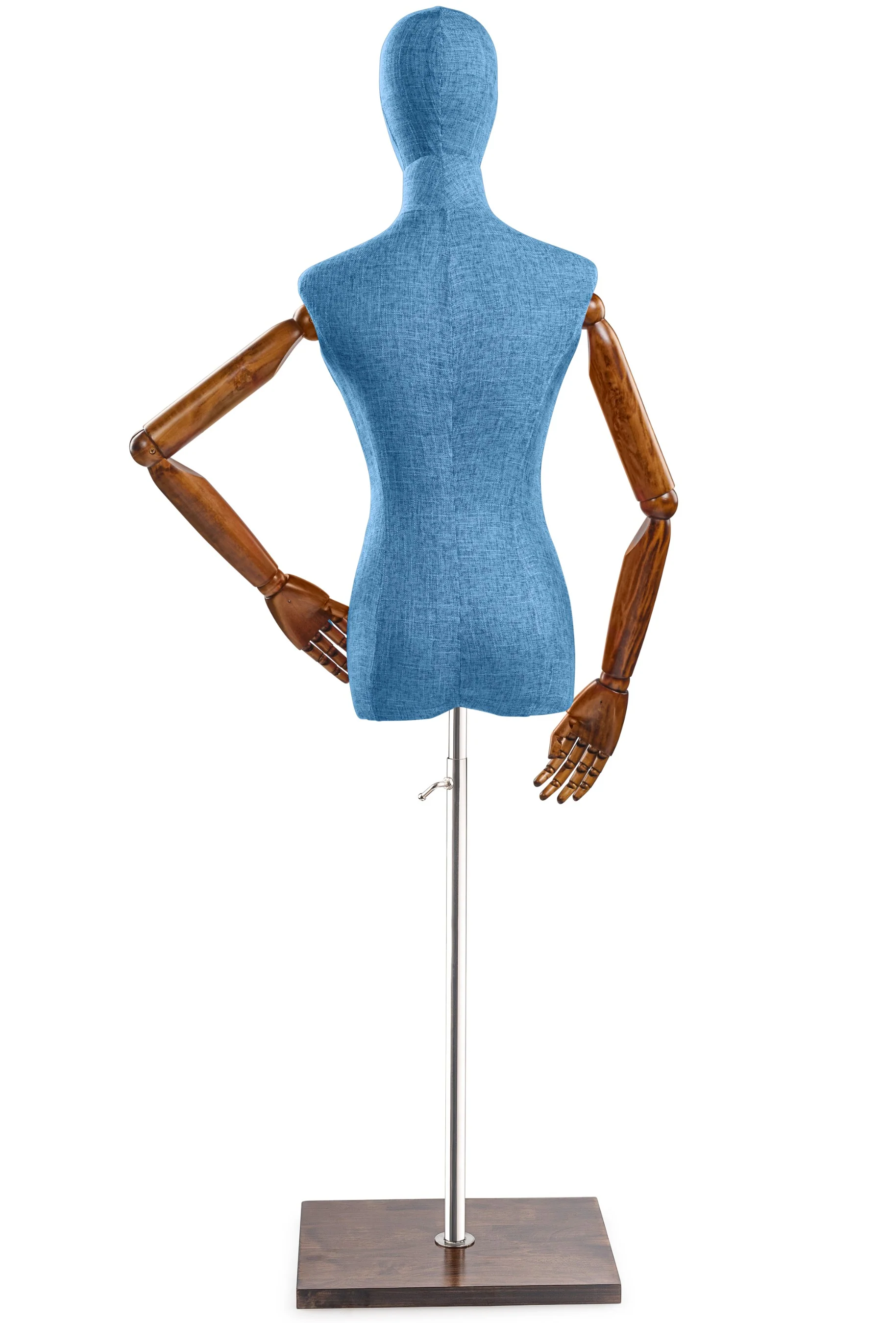 Female Display Dress Form on Wood Flat Base (Head & Arms Version) - Image 36