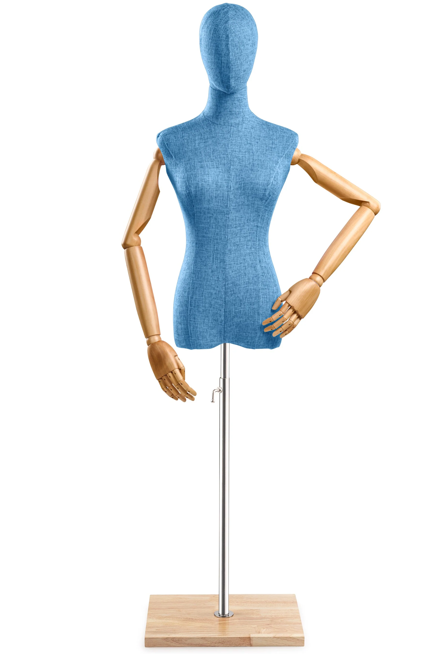 Female Display Dress Form on Wood Flat Base (Head & Arms Version) - Image 38