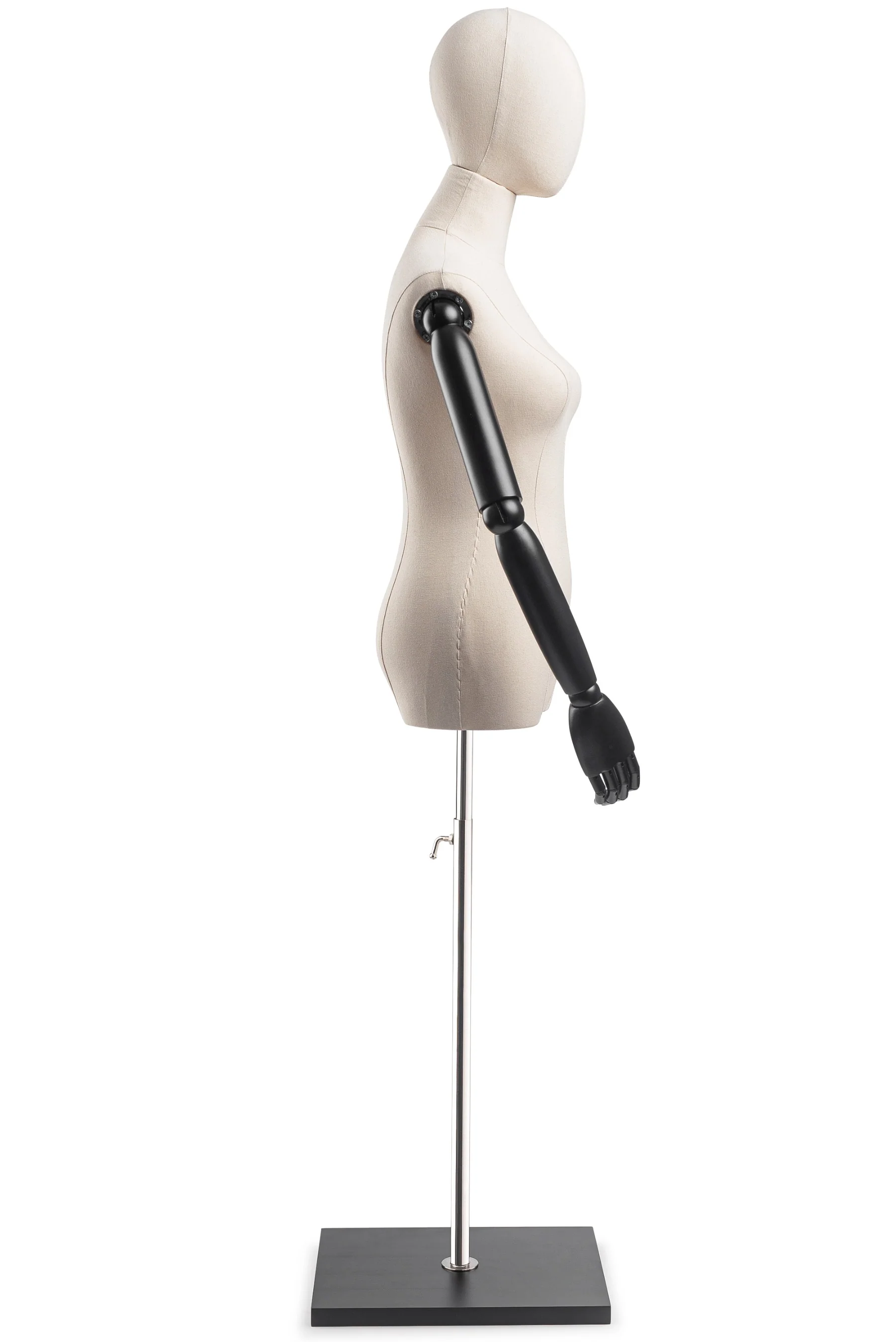 Female Display Dress Form on Wood Flat Base (Head & Arms Version) - Image 4