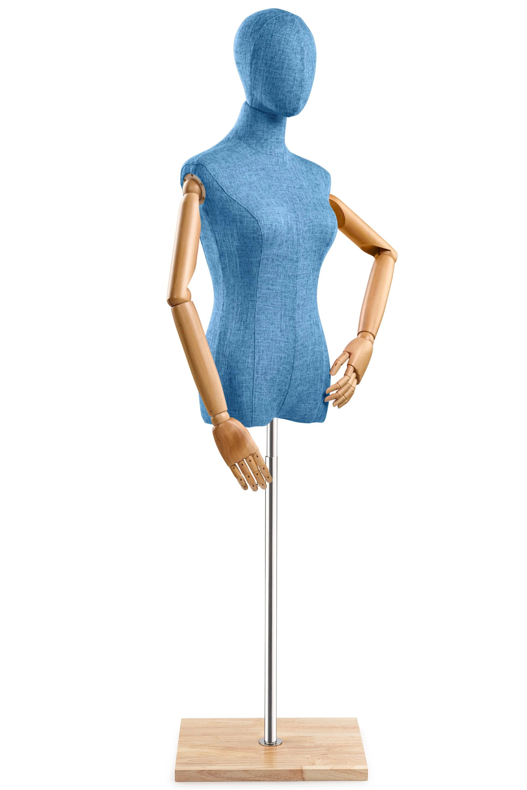 Female Display Dress Form on Wood Flat Base (Head & Arms Version) - Image 40