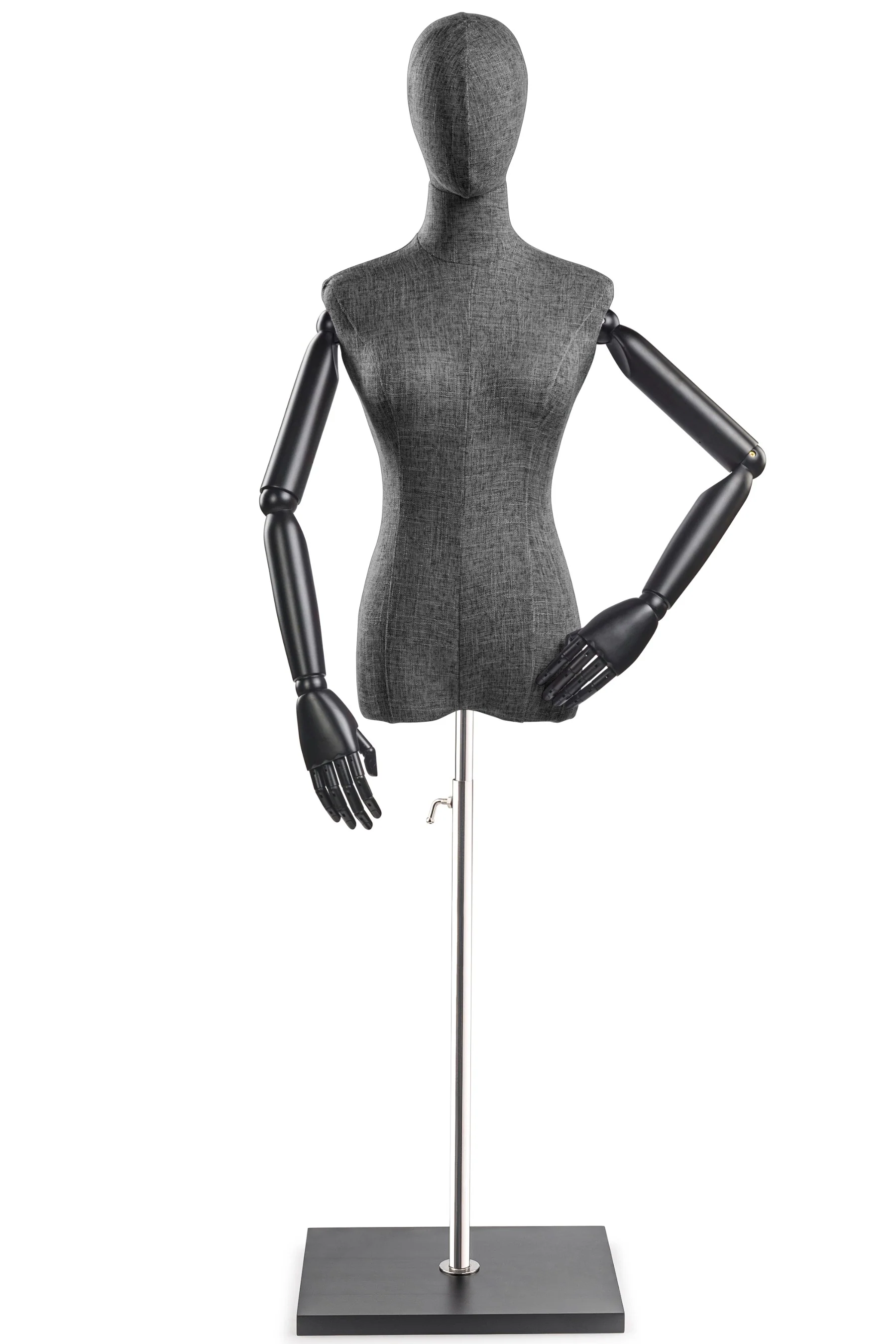 Female Display Dress Form on Wood Flat Base (Head & Arms Version) - Image 43