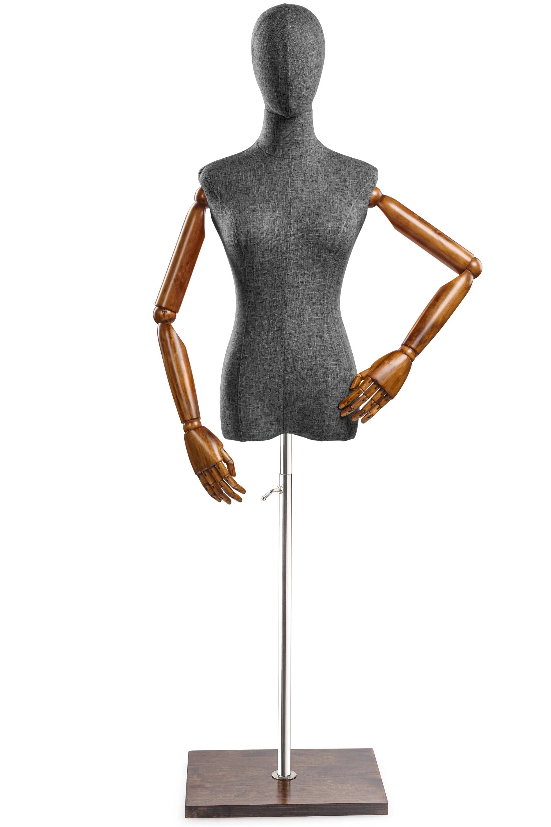 Female Display Dress Form on Wood Flat Base (Head & Arms Version) - Image 48