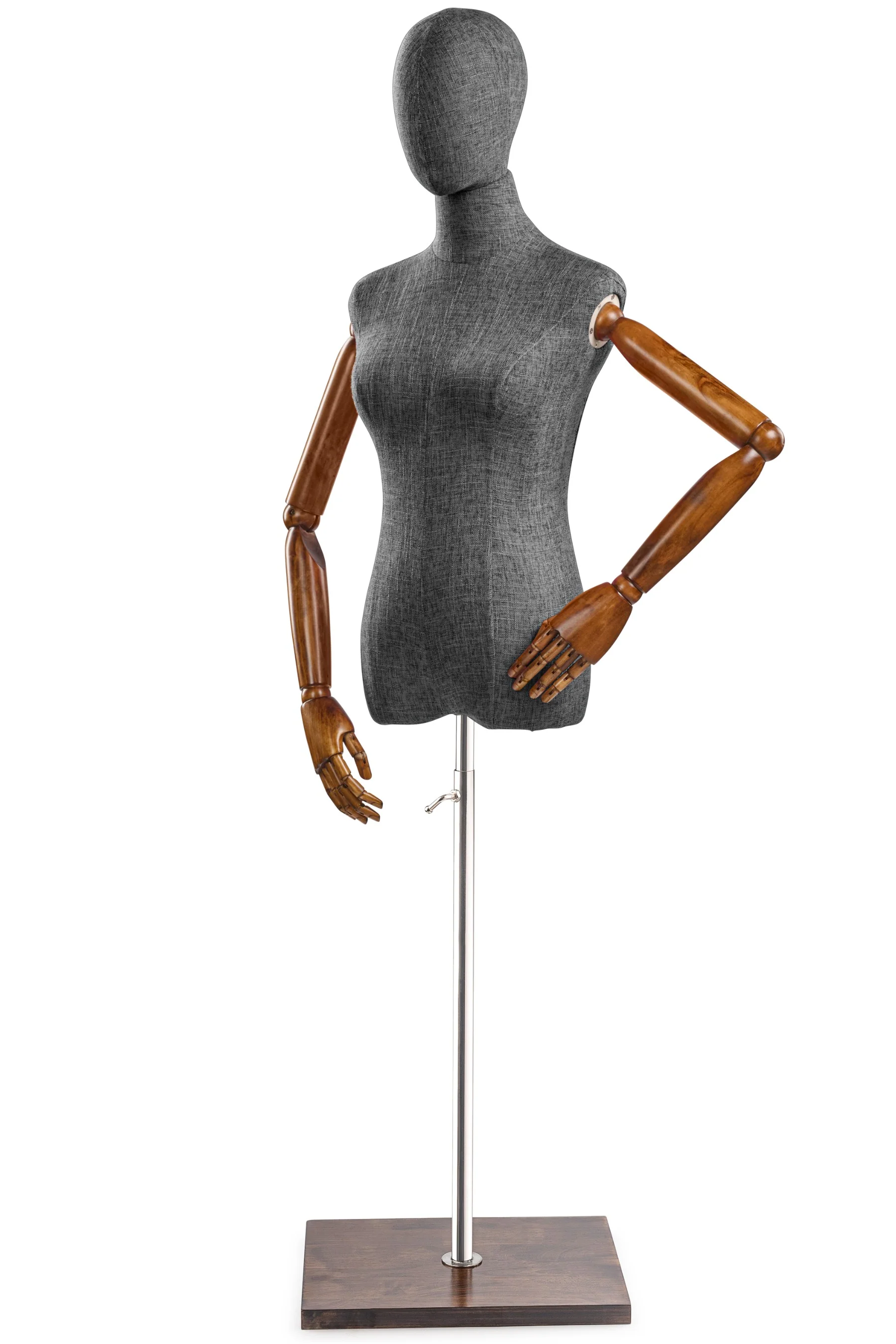 Female Display Dress Form on Wood Flat Base (Head & Arms Version) - Image 49