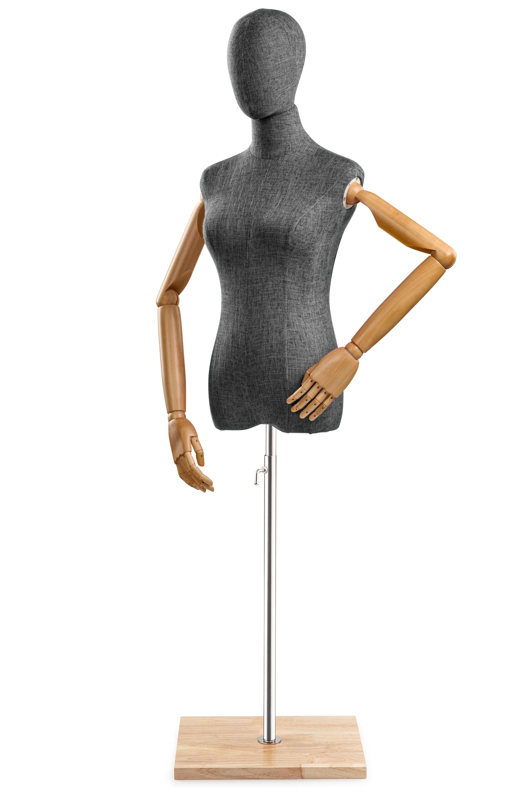 Female Display Dress Form on Wood Flat Base (Head & Arms Version) - Image 54