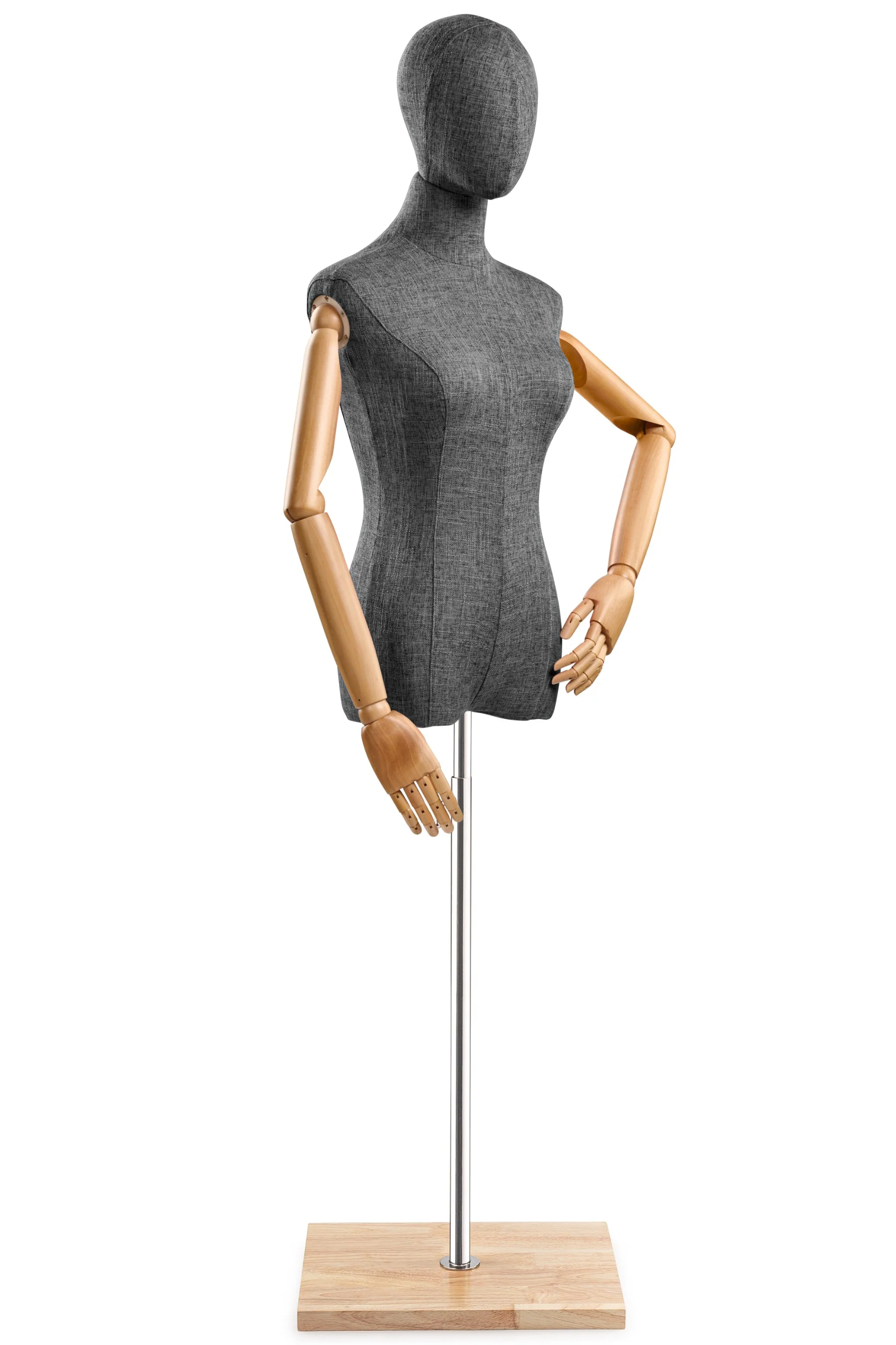 Female Display Dress Form on Wood Flat Base (Head & Arms Version) - Image 55