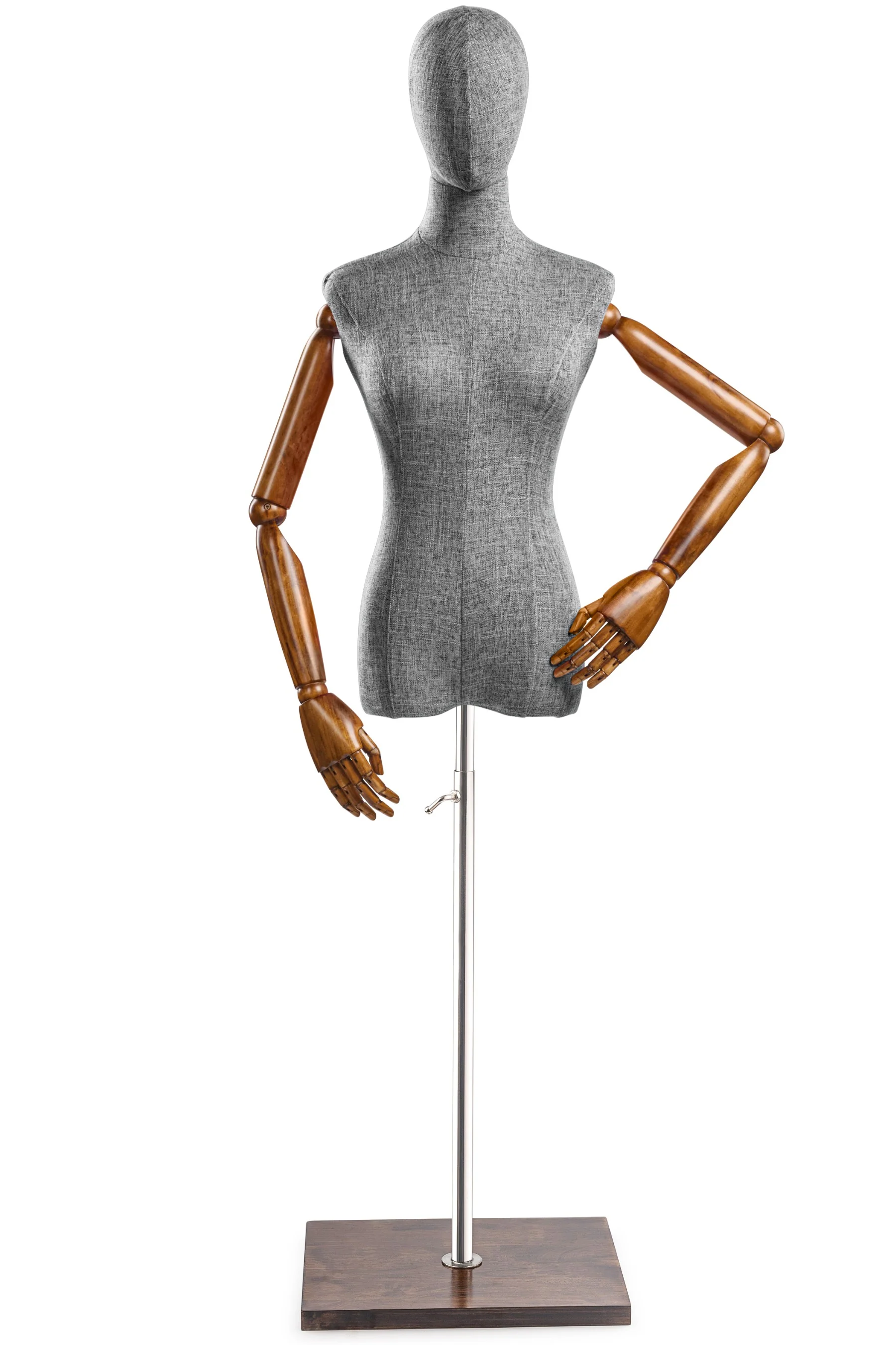 Female Display Dress Form on Wood Flat Base (Head & Arms Version) - Image 63