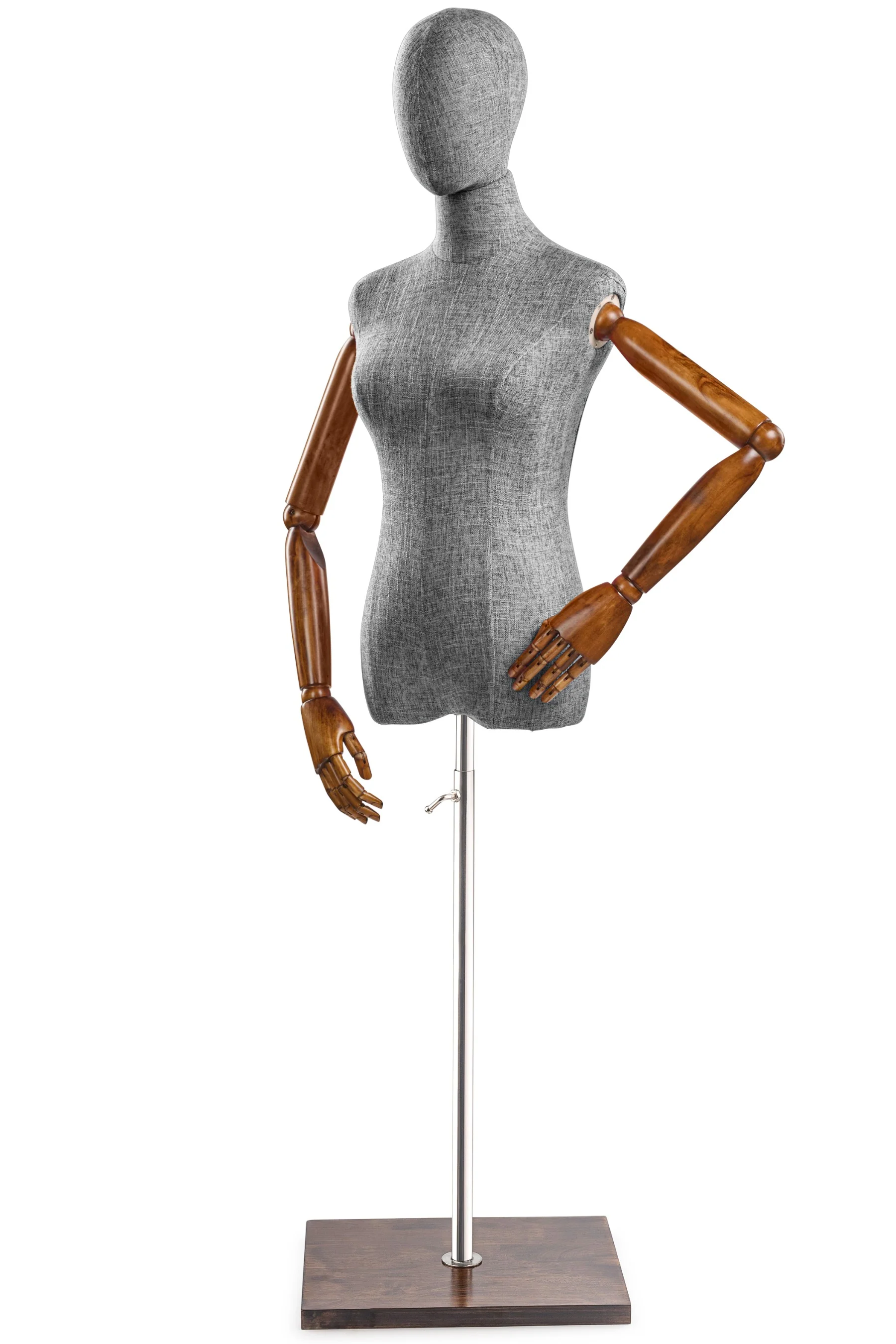Female Display Dress Form on Wood Flat Base (Head & Arms Version) - Image 64