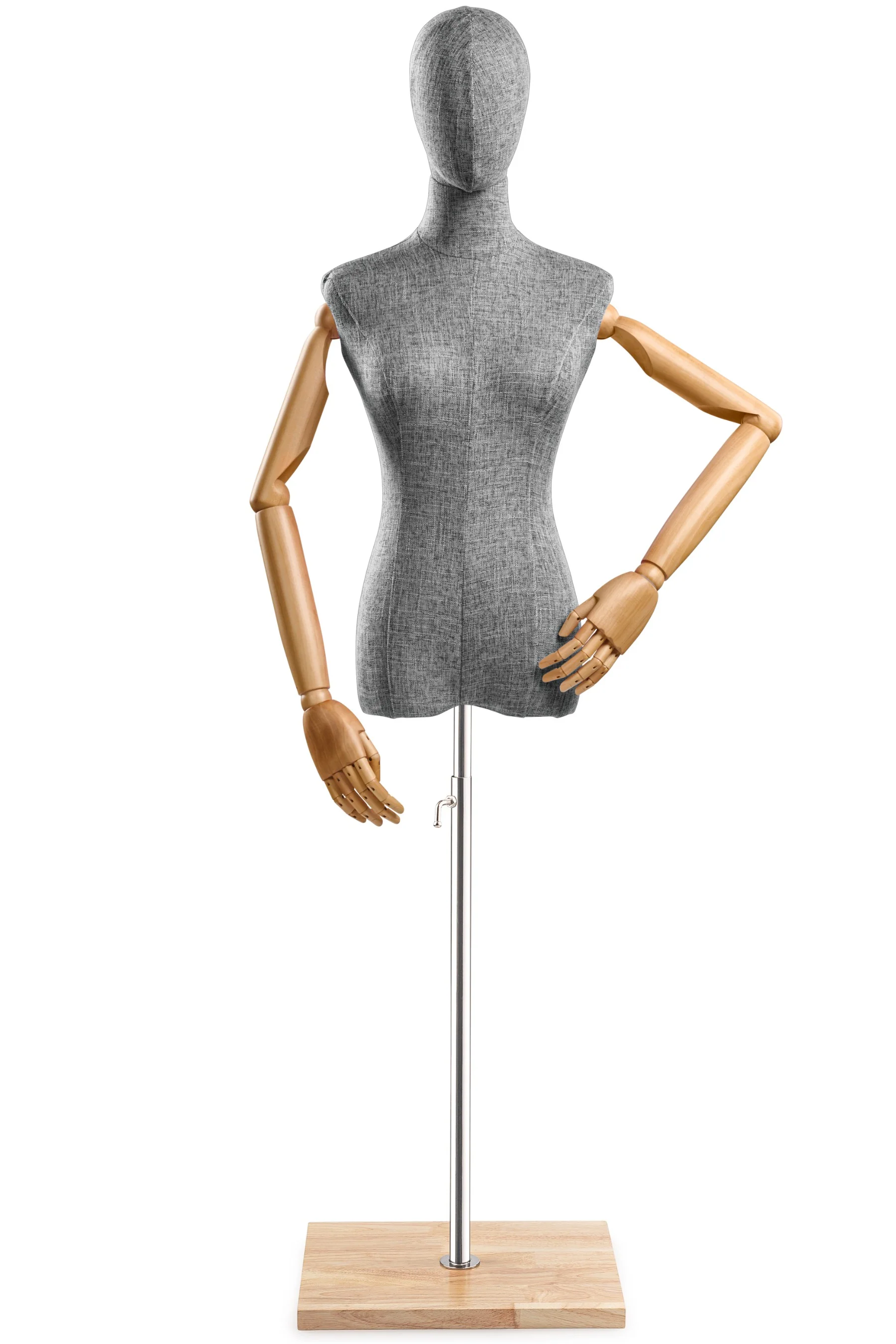 Female Display Dress Form on Wood Flat Base (Head & Arms Version) - Image 68