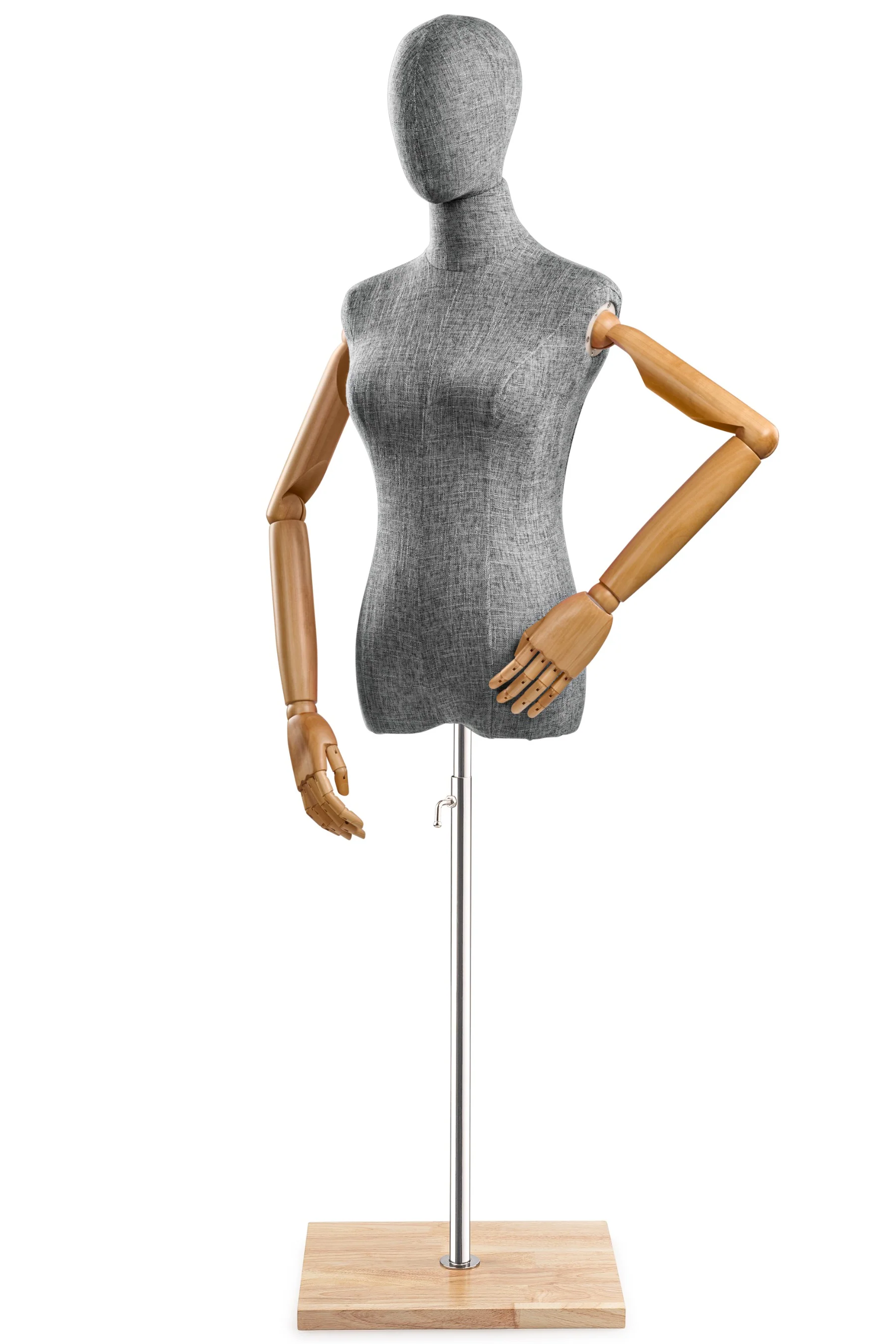 Female Display Dress Form on Wood Flat Base (Head & Arms Version) - Image 69
