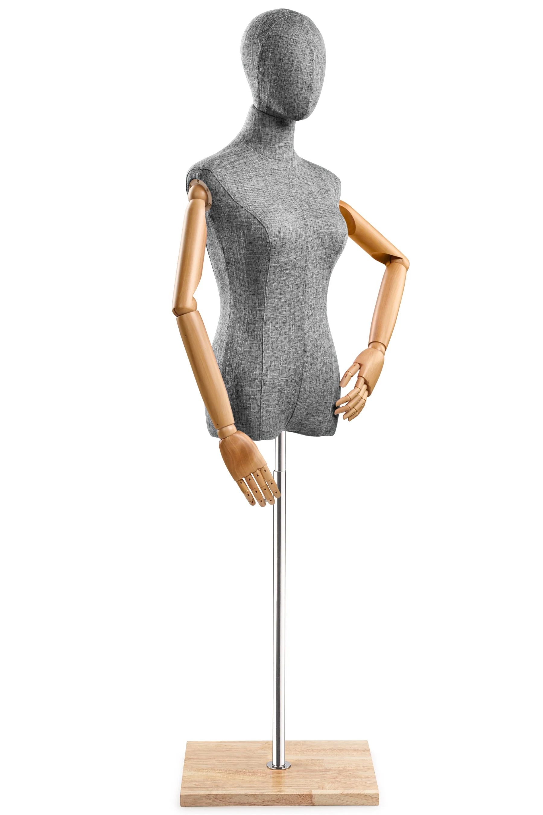 Female Display Dress Form on Wood Flat Base (Head & Arms Version) - Image 70
