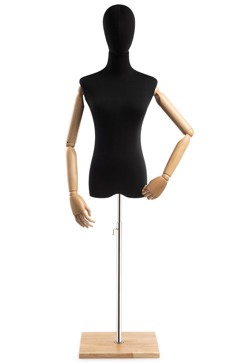 Female Display Dress Form on Wood Flat Base (Head & Arms Version) - Image 92