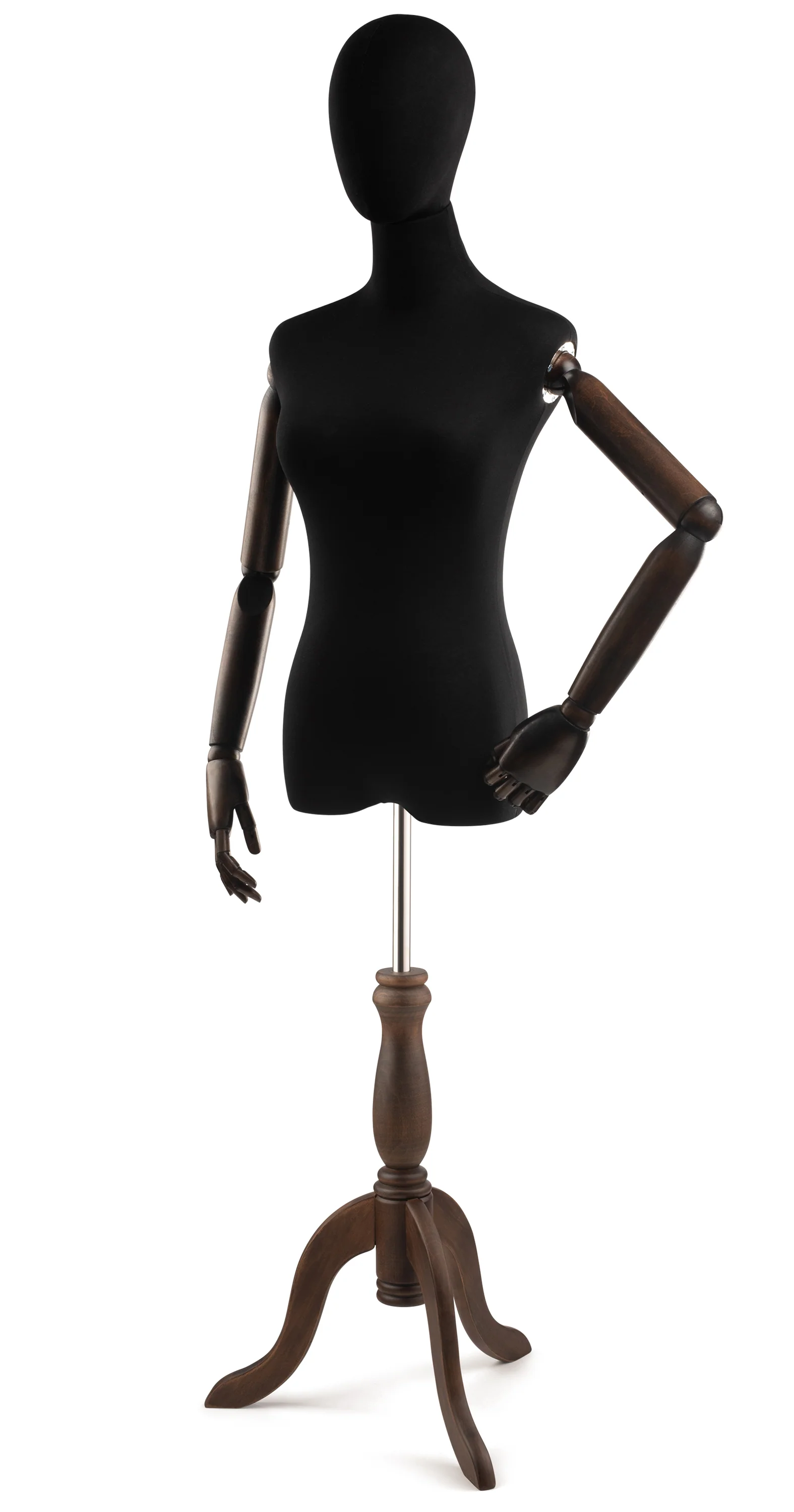 Female Display Dress Form on Wood Tripod Base (Head & Arms Version) - Image 100