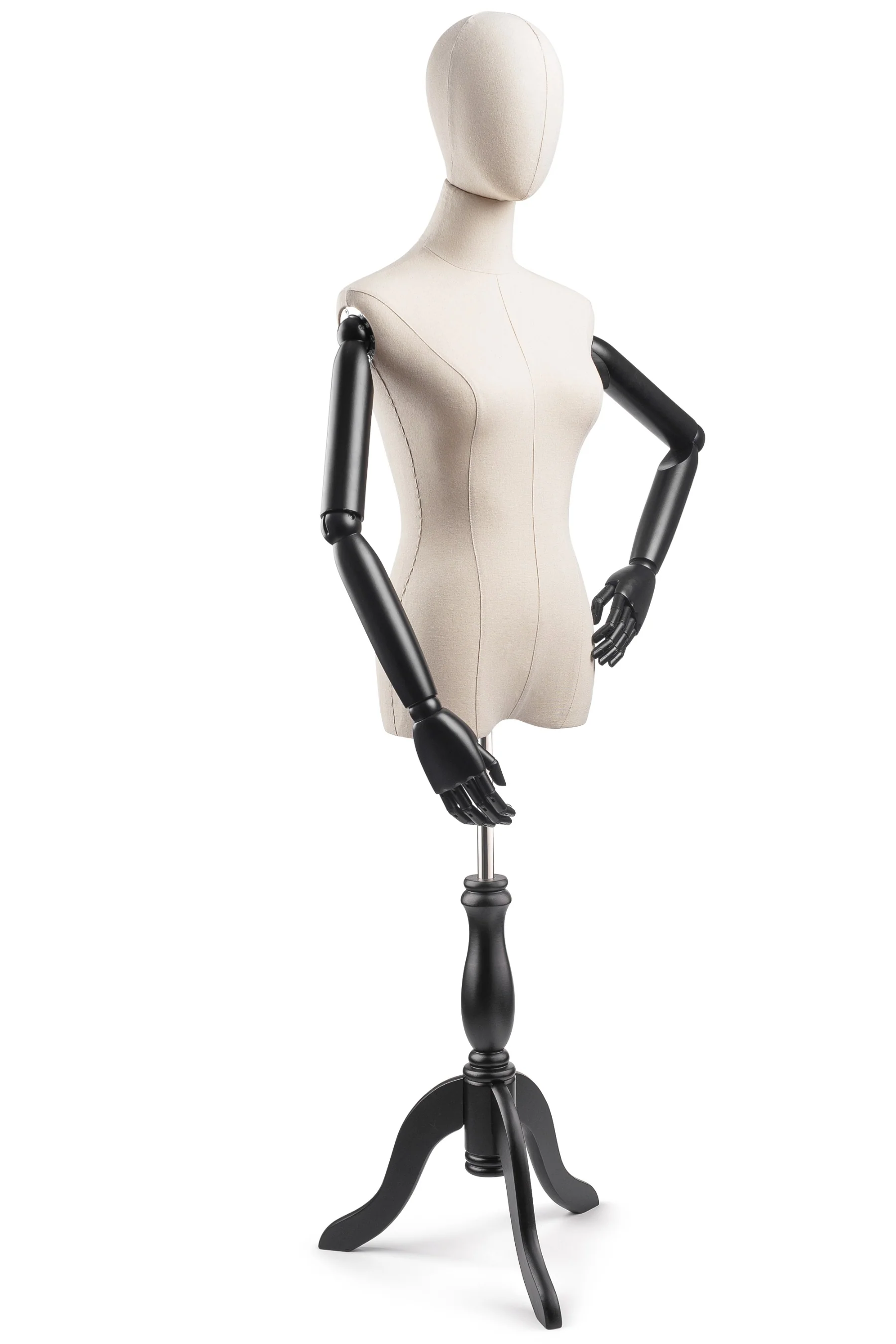 Female Display Dress Form on Wood Tripod Base (Head & Arms Version) - Image 11