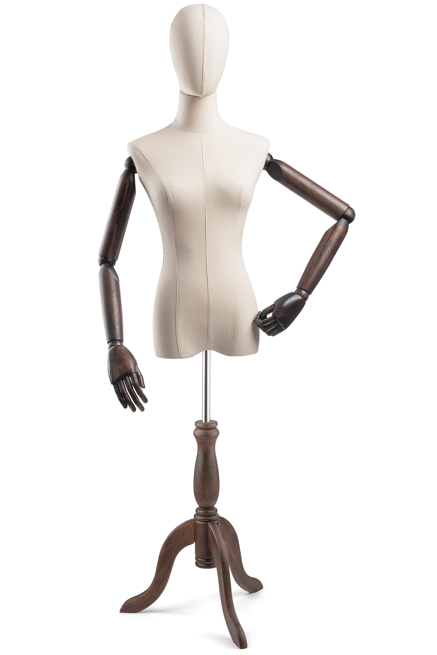 Female Display Dress Form on Wood Tripod Base (Head & Arms Version) - Image 19