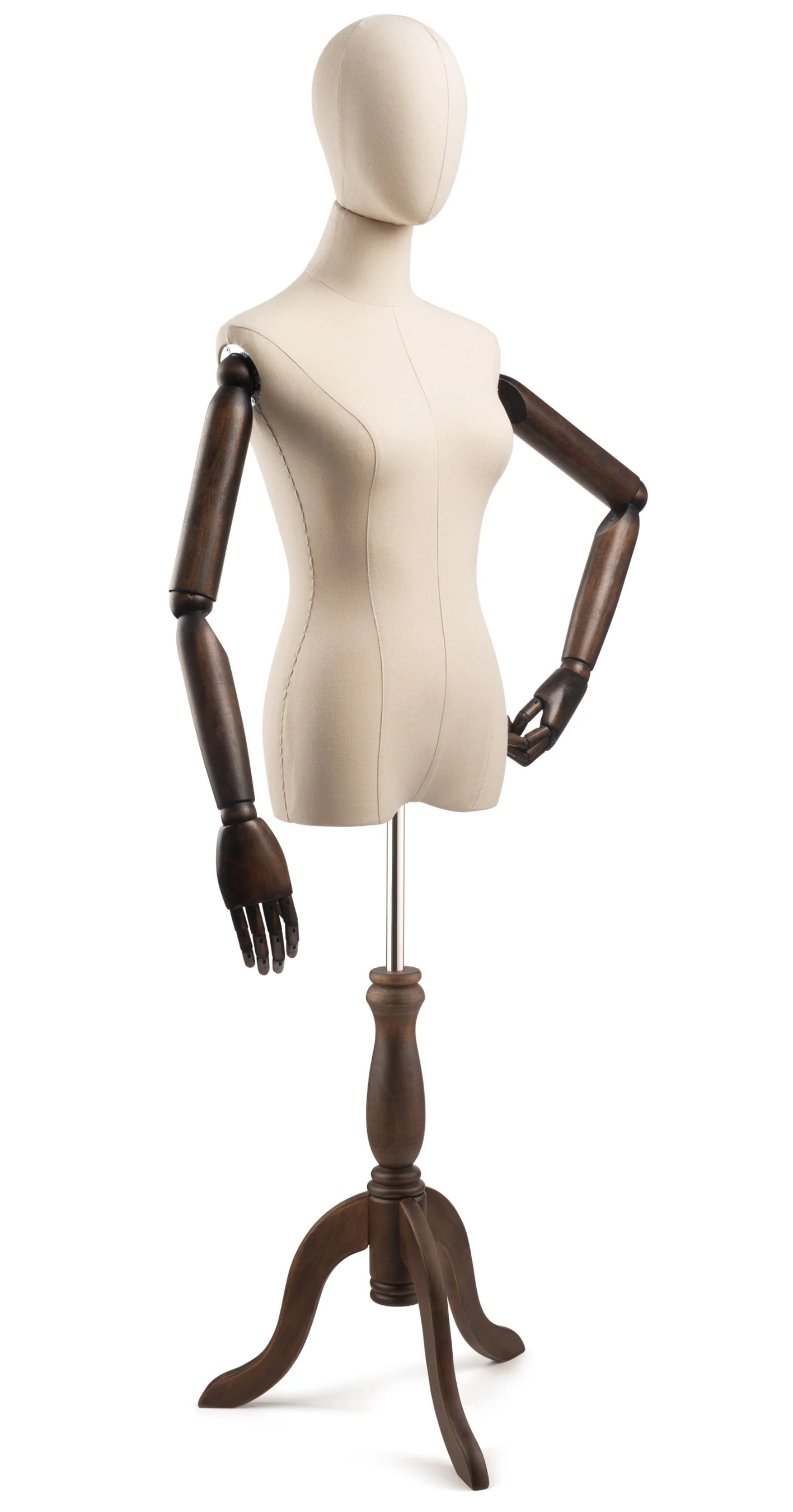 Female Display Dress Form on Wood Tripod Base (Head & Arms Version) - Image 20