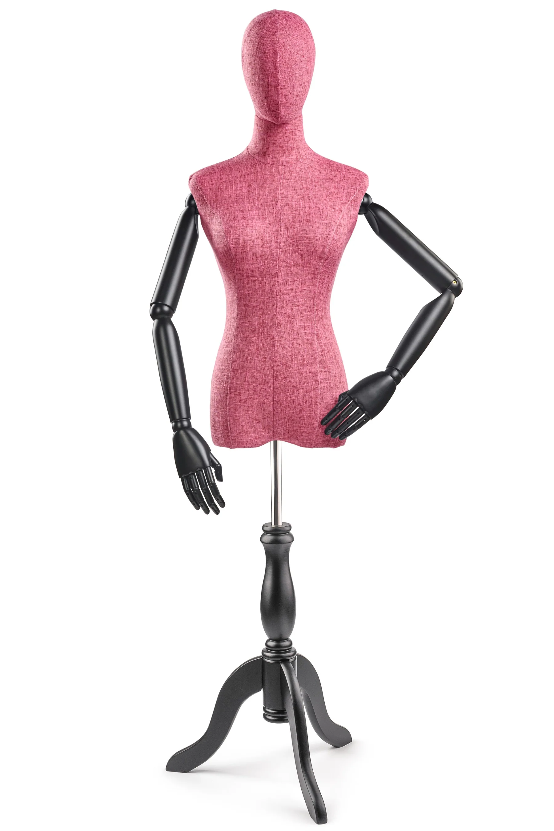 Female Display Dress Form on Wood Tripod Base (Head & Arms Version) - Image 28